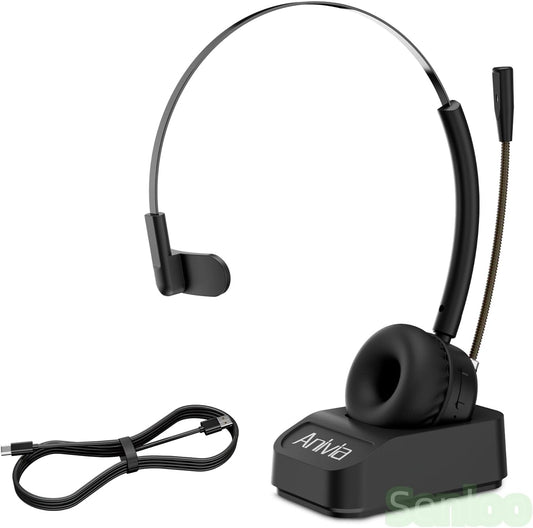 Wireless Computer Headset with Mic for Work Calls, On-Ear Wireless Headphones with AI Noise Cancelling Mic and Charging Base for PC, Cell Phone, Skype, Zoom, Truck Driver Headset, Black TRUCK DRIVER