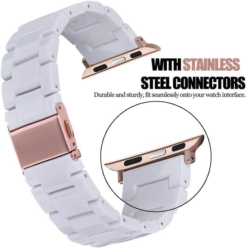 Resin Band Compatible with Apple Watch Bands Series 9/8/7 41Mm 40Mm 38Mm Iwatch 6/5/4/3/2/1/SE with Stainless Steel Buckle Replacement Iwatch Strap Women Men(White-Tone, 38Mm/40Mm/41Mm)