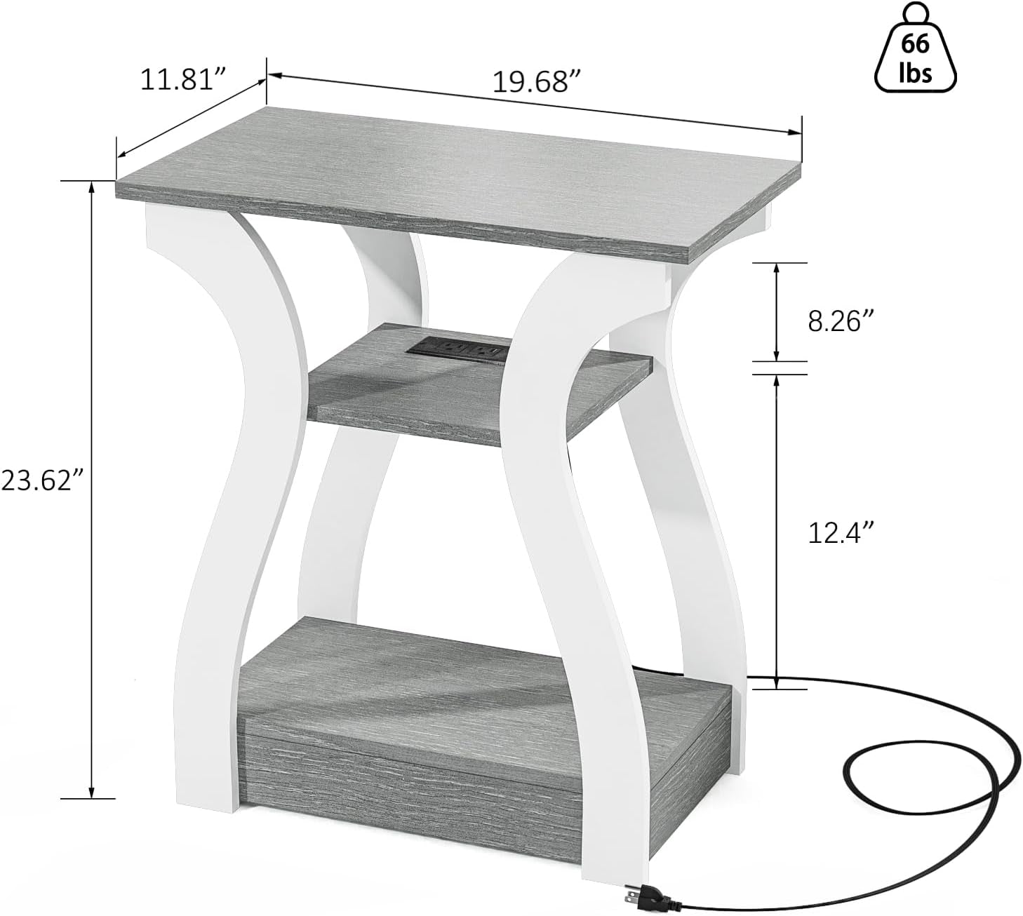 End Tables Living Room Set of 2, End Table with Charging Station, Grey End Table with Usb,Grey Side Table, Nightstand for Bedroom, 3 Tier End Table with Storage Shelf for Living Room Grey