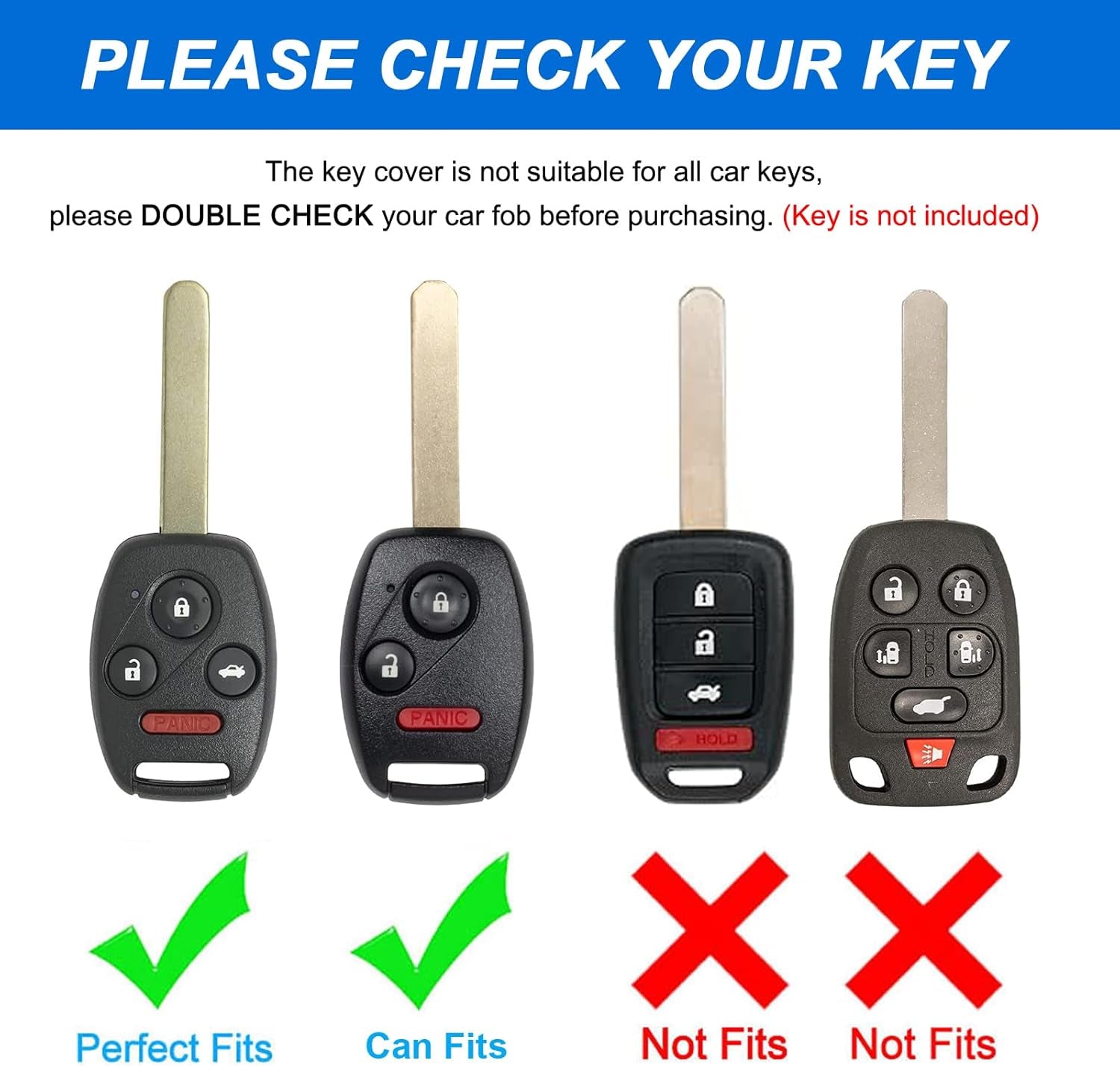 Key Fob Cover for Honda with Leather Keychain, Premium TPU Key Case Compatible with 2003-2015 Honda Accord Crosstour Civic EX CR-V Pilot Element Remote Smart Car Key Protector（Black）