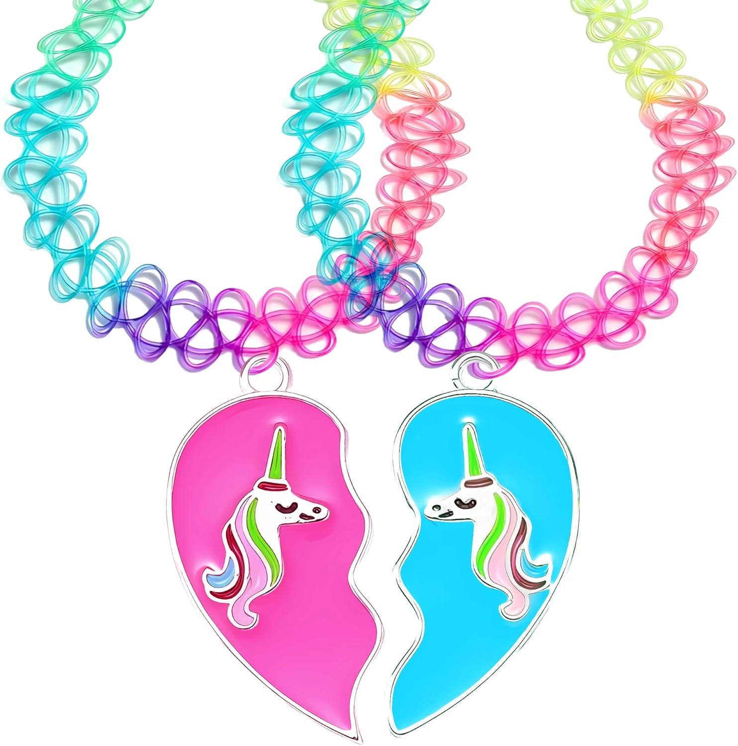 2PC Tattoo Choker Necklace - 90S Choker Necklace Women - 2000S Y2K Black Chokers Rainbow Choker - Butterfly Ying Yang Unicorn Rainbow Charms - Stretchy Elastic Necklace