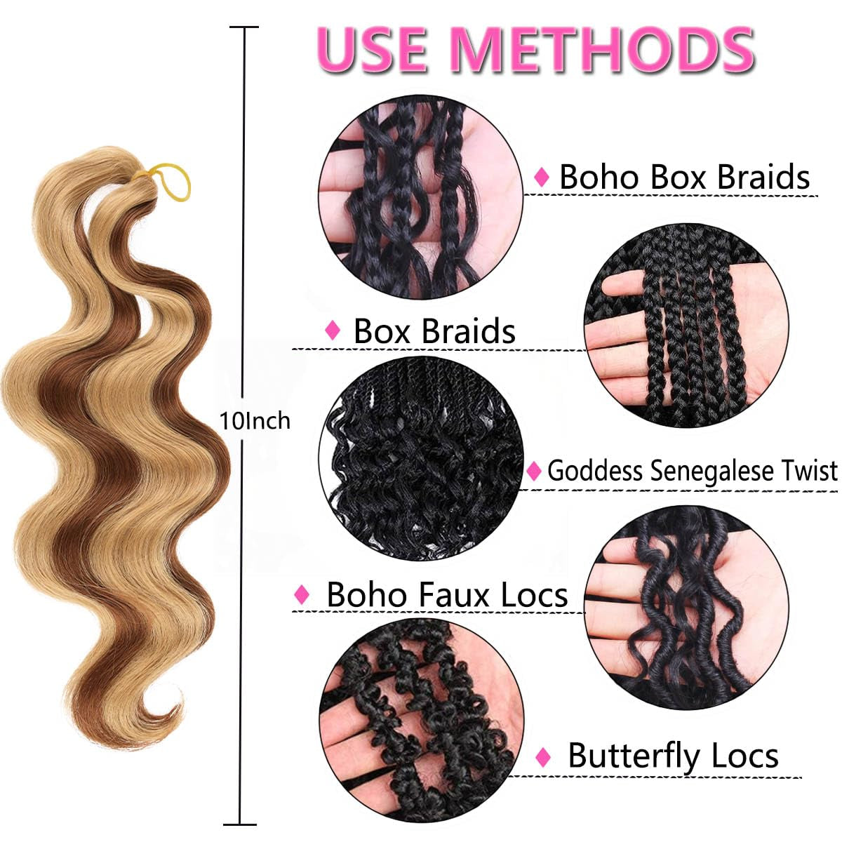 9 Packs Body Wave Braiding Hair 10 Inch Pre Feathered Short Bouncy Wavy Braiding Hair French Curls Wavy Crochet Braids Ocean Deap Twist Synthetic Hair Extensions for Boho Box Braids(27M30#)