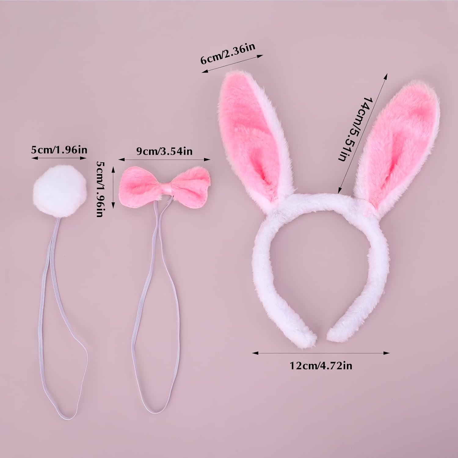 3 Pcs Bunny Rabbit Costume Set, Headband Rabbit Ear Headbands Easter Party Headband Bunny Costume Hairbands White and Pink Bunny Cosplay Costume Accessories