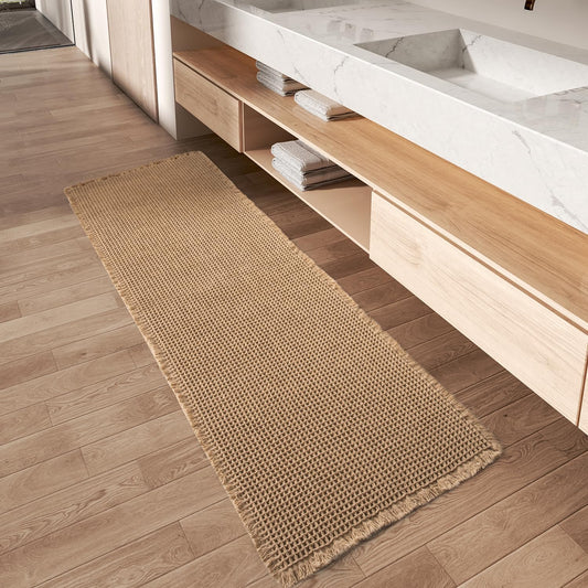 Upgraded Waffle Runner Rug, Super Absorbent Non Slip Bath Mats for Bathroom Floor, Machine Washable Bathroom Runner Rug with Tassels, Ideal for Hallway Bedroom Laundry Room, Brown, 2'X 6'(24" X 72")