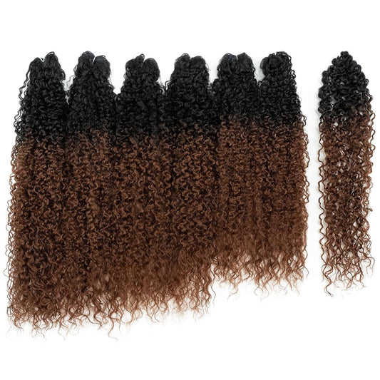 Synthetic Hair 7Pcs Kinky Curly 22 24 26 Inches 6 Bundles Tight Curly Hair with 1Pc Crochet Hair for Black Women Ombre 1B Auburn Brown Color