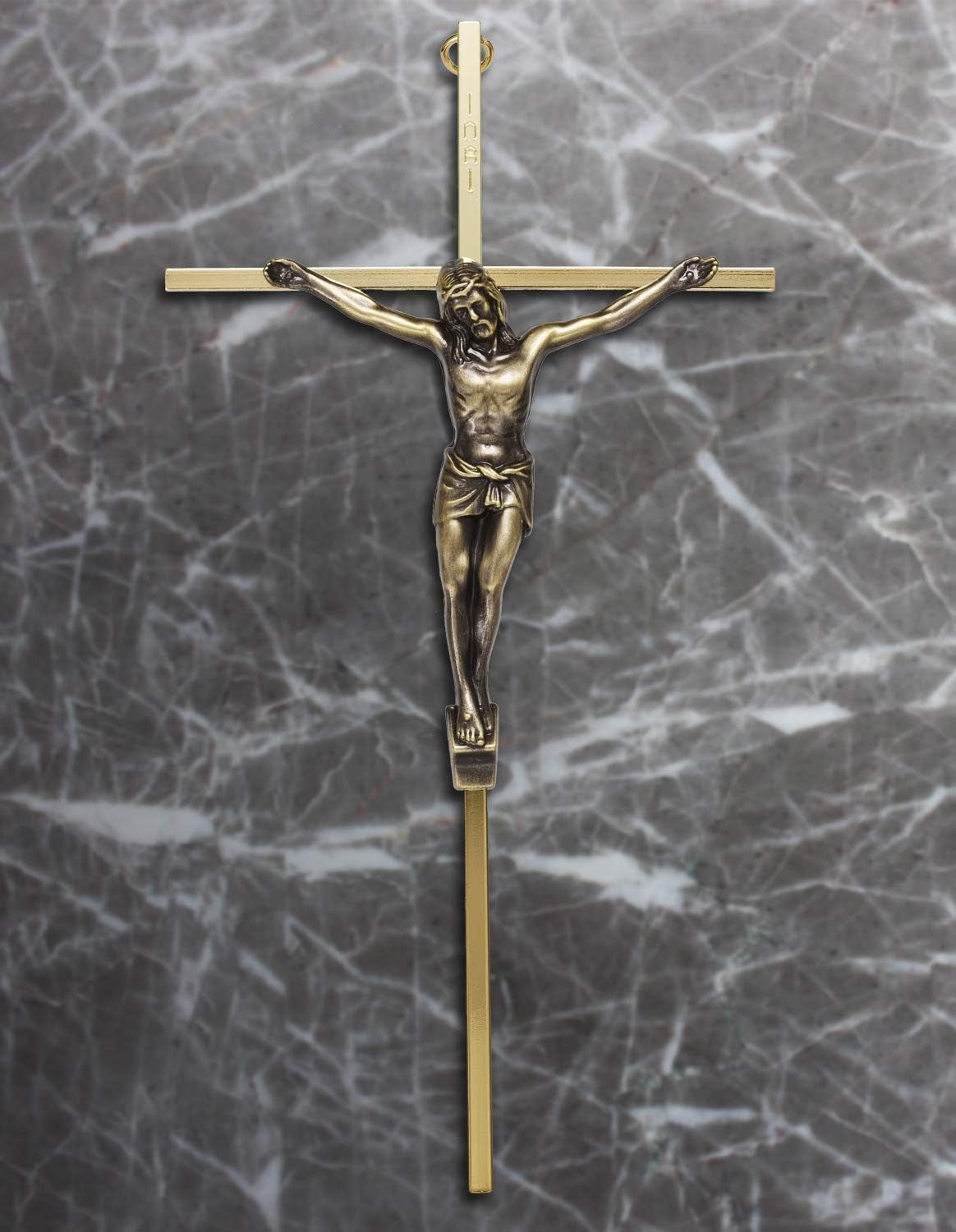 Crucifix Wall Cross Catholic, Metal Slender Jesus Crosses for Wall Decor - 10 Inch - Shiny Gold