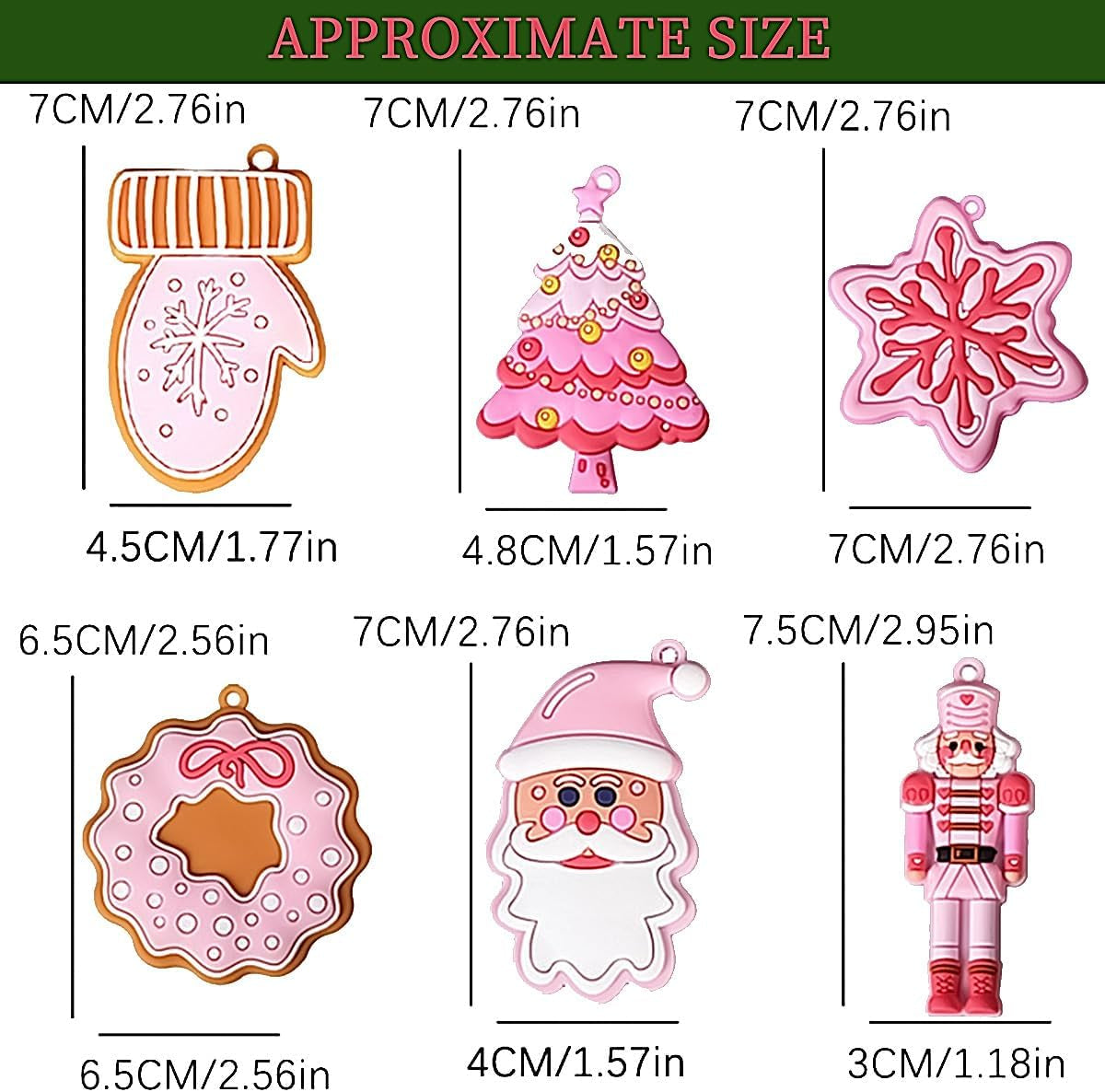 12 Pcs Pink Christmas Tree Hanging Ornament Cute Gingerbread Santa Claus Snowflake Decorations Figurines Christmas PVC Hanging Ornaments for Winter Xmas Holiday Party Favor Home Office Decor