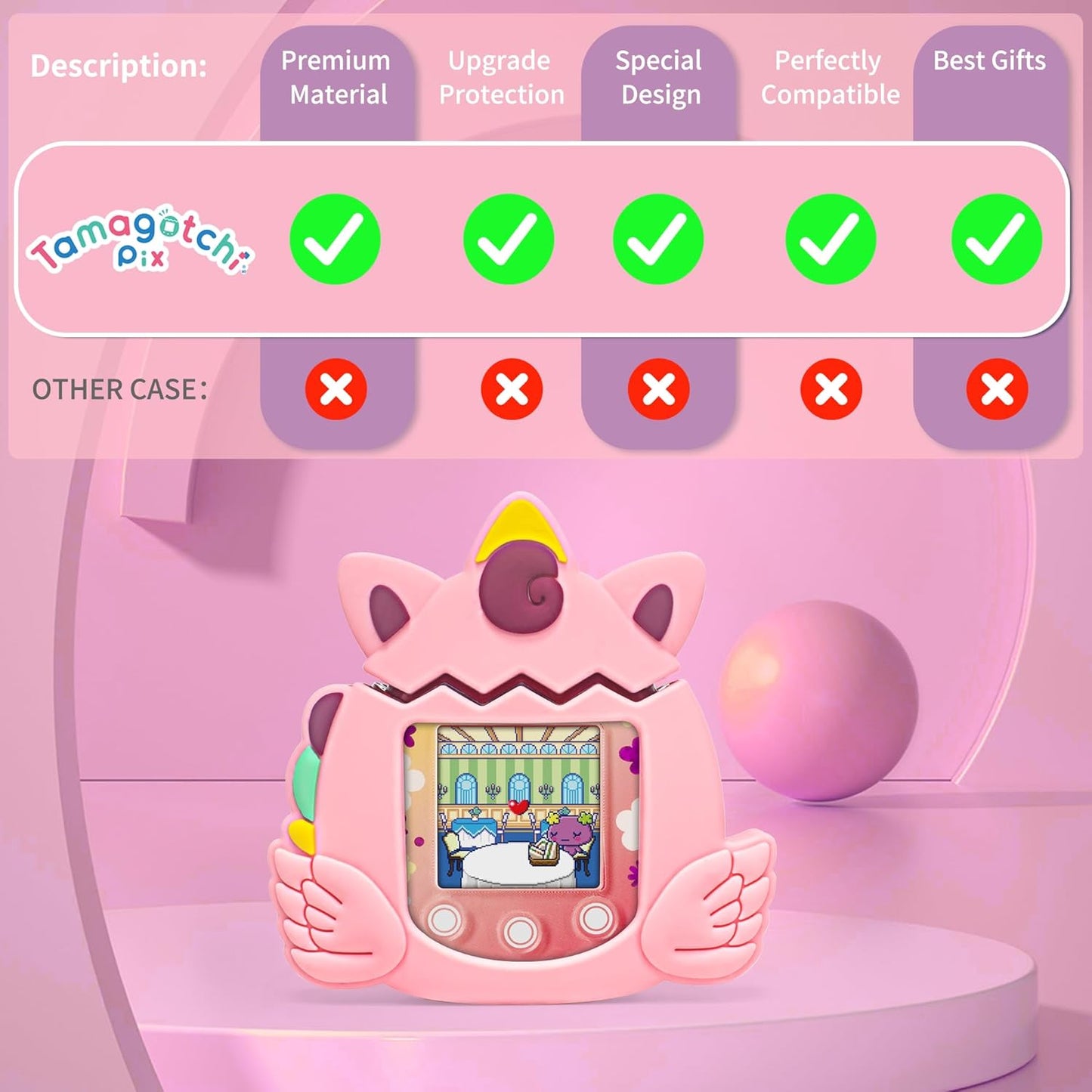 Silicone Case Compatible with Tamagotchi Pix Virtual Pet Game Machine, Cute Unicorn Pattern Protective Sleeve for Pix with Finger Lanyard ZOUSA