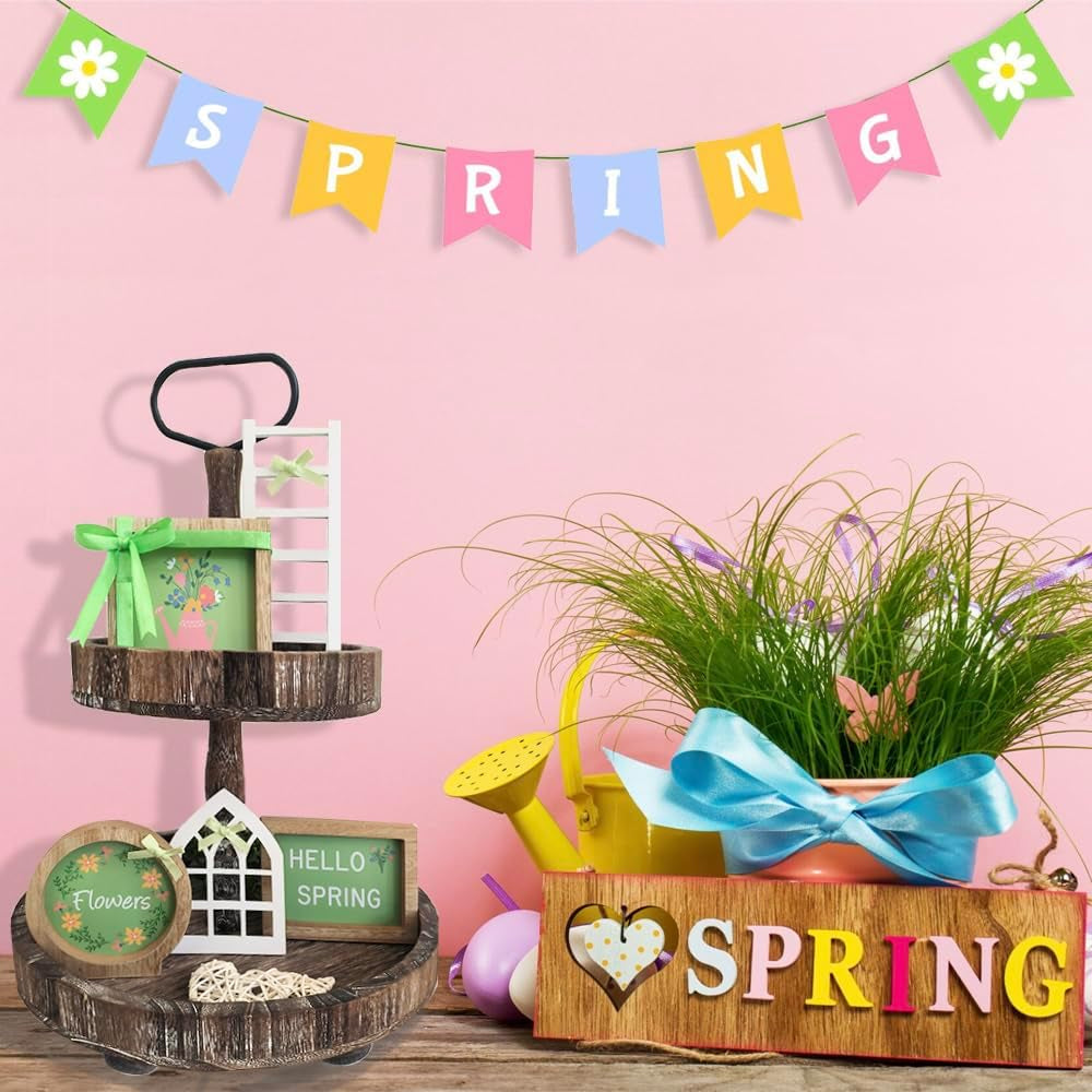 Christmas Wooden Tiered Tray Decor Set, 53 Pcs Seasonal Interchangeable Tiered Tray Decorations with Cards for Thansgiving Day, Spring, Summer... Home Kitchen Table Centerpiece(Tray Not Include)