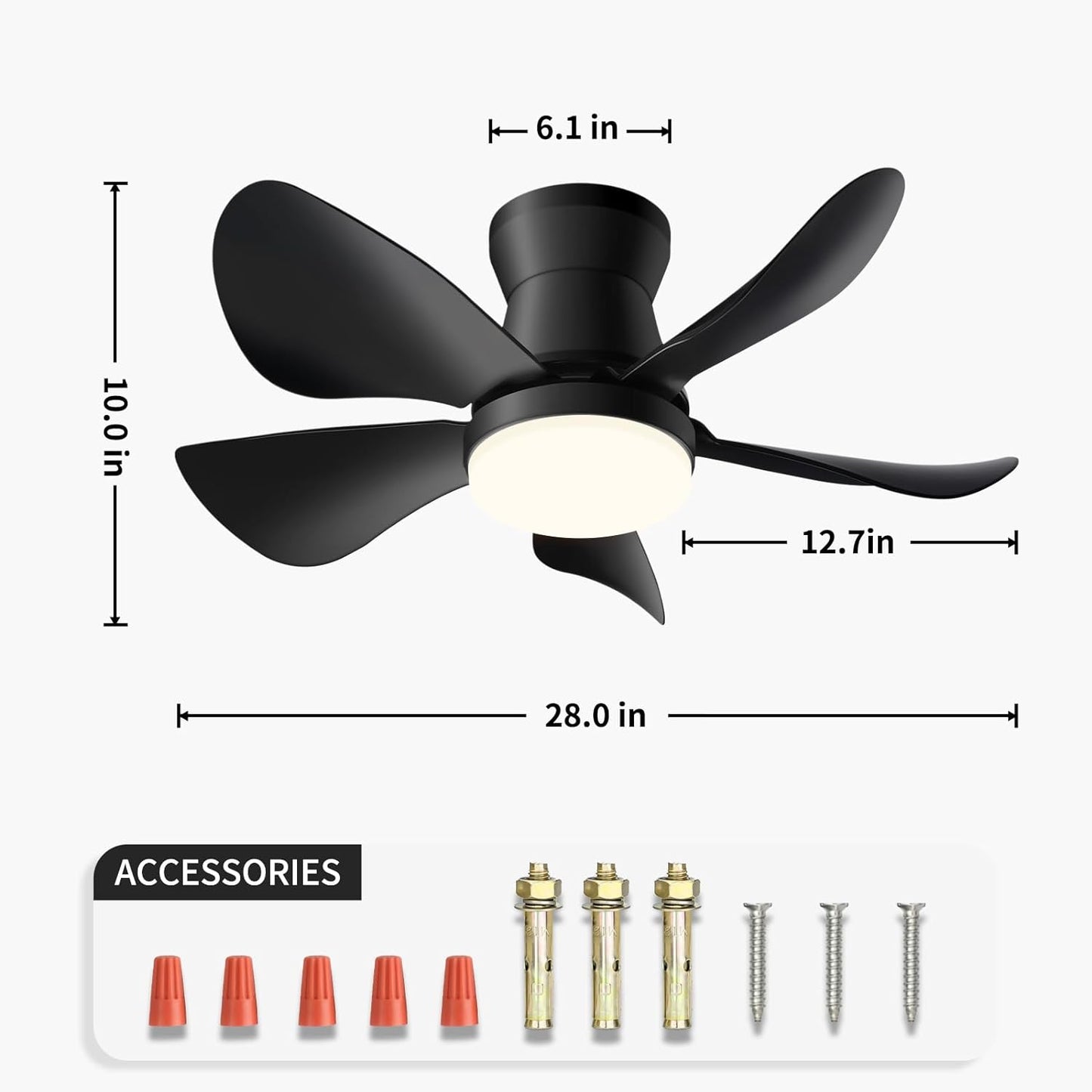 Alexa Smart Ceiling Fan with Alexa/Google Assistant/App Control - 28'' Black Modern LED Small Ceiling Fan with Lights and Remote, 6 Speed Dimmable Low Profile Ceiling Fan for Redroom