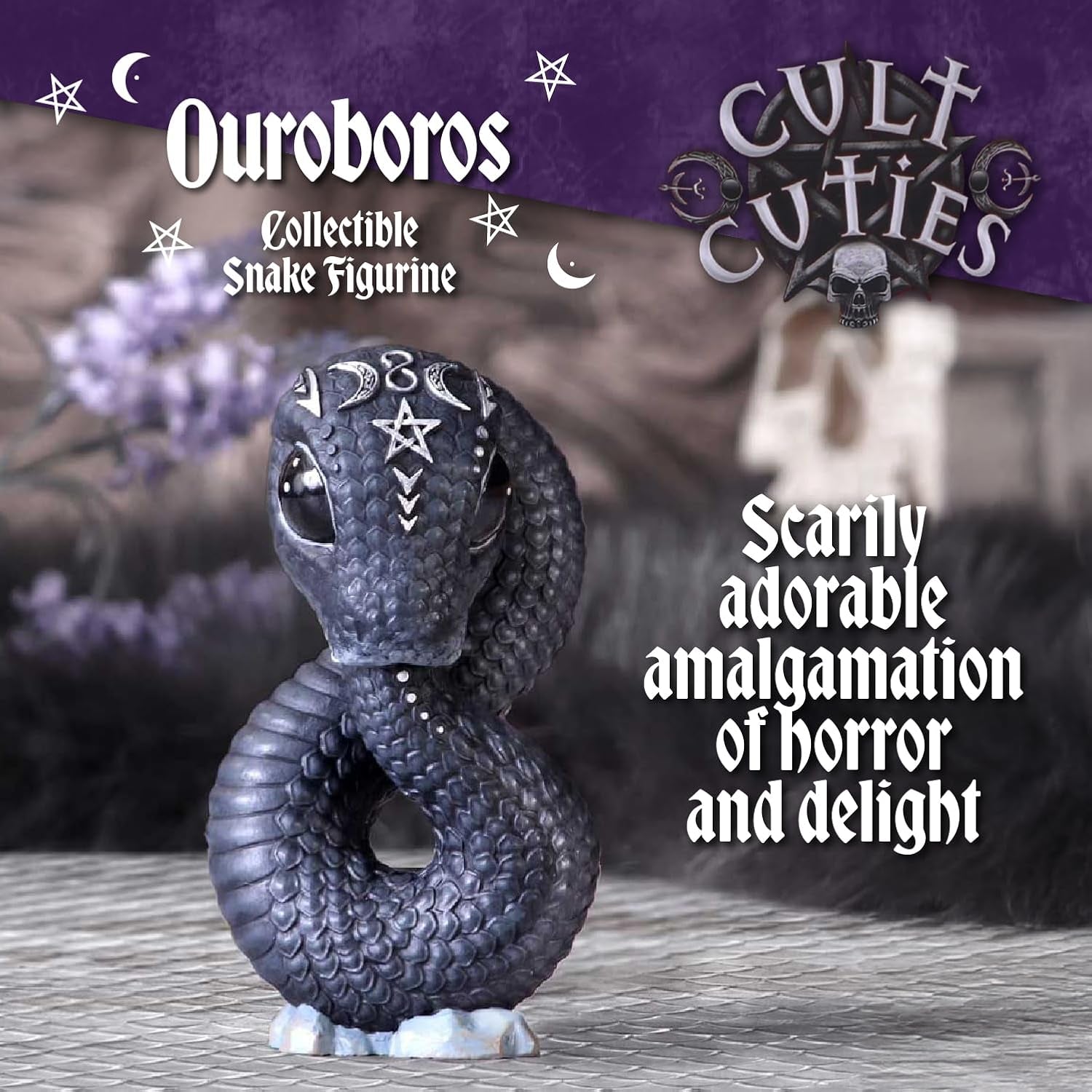 Cult Cuties Adorable Occult Figurines, Bewitching Evil Spirit Creatures, Hand-Painted, Resin - Ouroboros