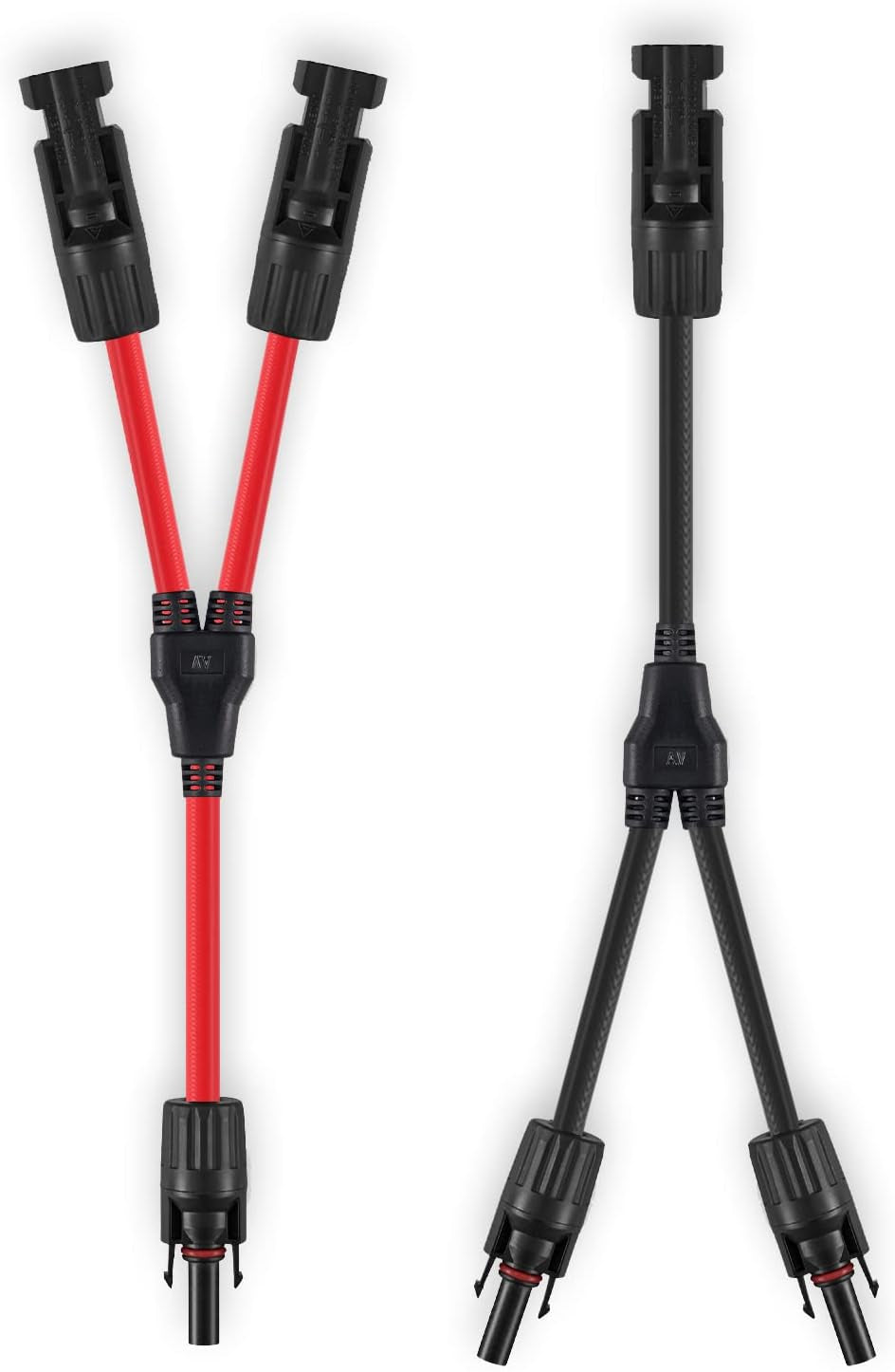 2 Pairs Solar Connectors Y Branch Parallel Adapters 10AWG Cable for Solar Panel (Red & Black)