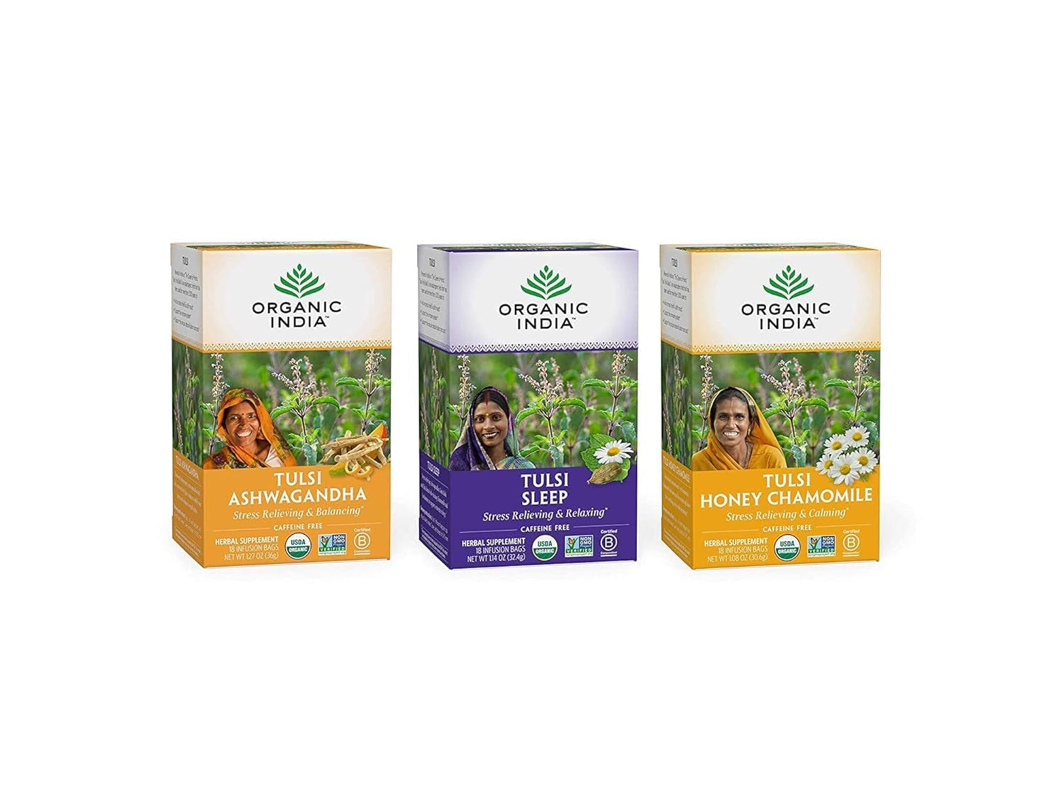 Calming Tulsi Ashwagandha Herbal Tea - Holy Basil Tea with Ashwagandha Root, Supports Restful Sleep - Adaptogen, Vegan, USDA Certified Organic, Non-Gmo - 18 Infusion Bags, 3 Pack TLBH