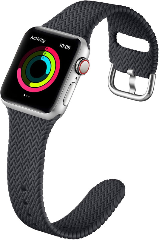 Compatible with Apple Watch Band 44Mm Women Men Series 6, Comfortable Flexible Textured Weave Pattern Sport Wristband for Apple Watch SE 42Mm Series 6 5 4 3 2 1, Charcoal