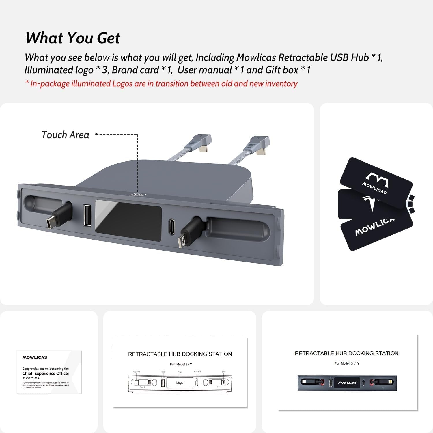 Upgrade Touch Switch Design for Tesla USB Hub (Silver Gray), Retractable Car Charger Is Necessary Model Y 2024/2023/2022/2021 & Model 3 2023/2022/2021 Accessories, Gifts for Tesla Owners