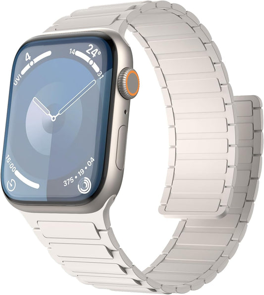 Magnetic Band Compatible with Apple Watch Series 10 9 8 7 6 5 4 3 2 1 SE, Strong Magnet Link Sporty Wristband Strap for Iwatch 38/40/41Mm, Silicone Replacement Straps for Men Women, Starlight