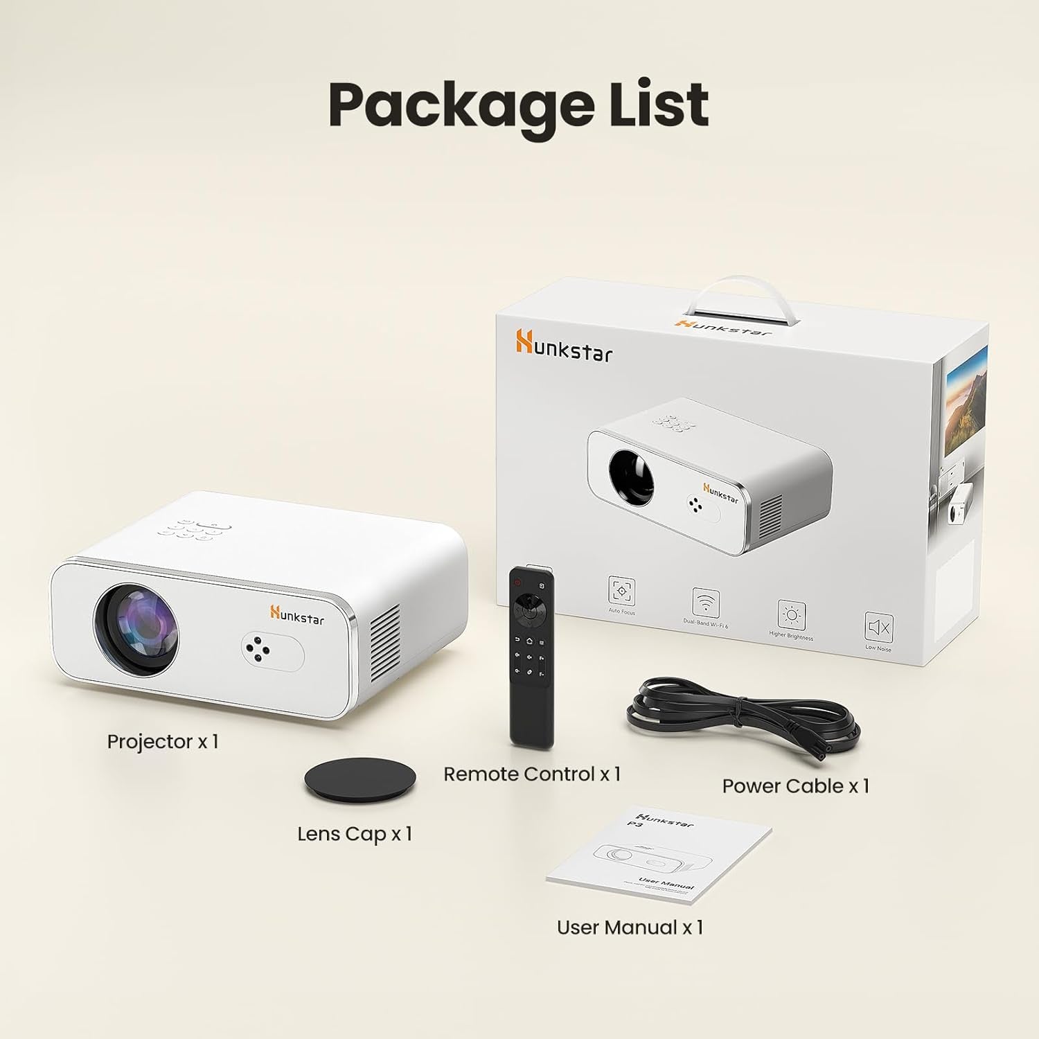 Mini Projector, 4K Support Projector with Wifi 6 and Bluetooth 5.2, 1000 ANIS Portable HD1080P Home Video Projector with Auto Focus, Suitable for Family Gatherings, Various Festivals (White)