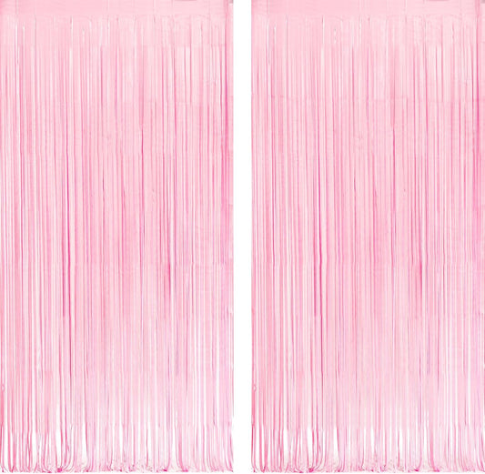 Pastel Pink Party Backdrop Decoration -  Baby Pink Foil Fringe Streamers for Baby/Boo Day/Valentines/Cowgirl/Sweet/Cloud/Unicorn/Princess/Bow Themed - 3.2Ft X 8.2Ft - 2 Packs