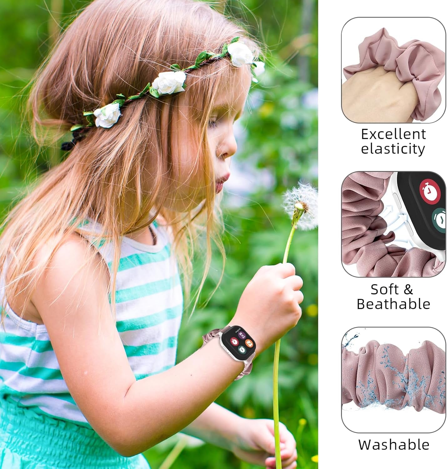 Scrunchie Band Compatible with Gizmo Watch 3/2/1 & Gabb Watch 3/2/1 & Syncup Kids Watch, Cute Printed Stretchy Solo Loop Band Replacement, Easy to Take on and Off