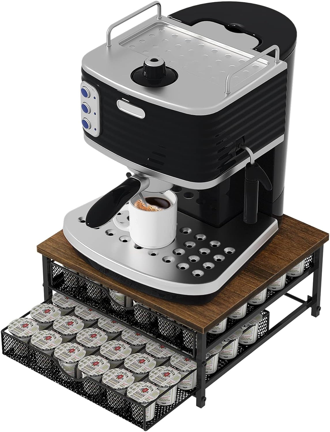 Coffee Pod Holder for Counter,72-Capacity Coffee Pod Storage Drawer with Sliding Baskets, Coffee Station Accessory (Black)