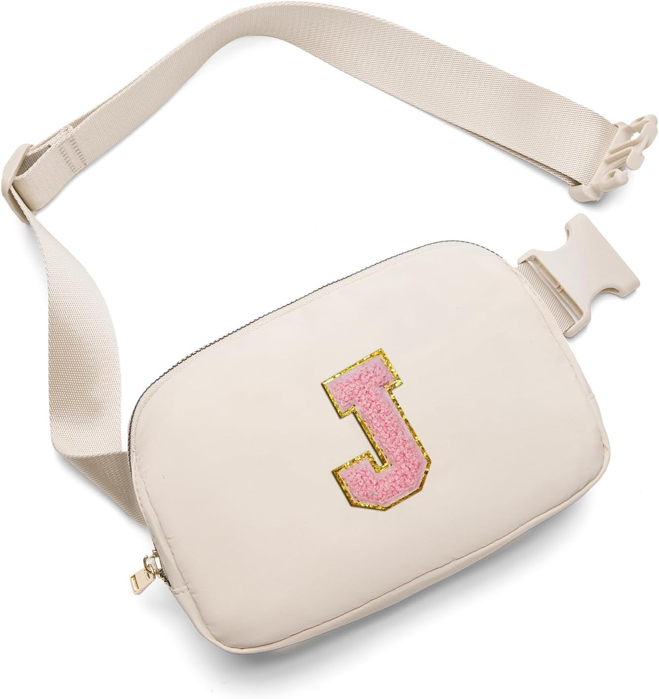 Belt Bag Fanny Pack Crossbody Bags with Initial Letter Patch Cute Stuff Birthday Gifts for Teenager Girls Cool Stuff for Teens Trendy Preppy Stuff for Teen Girls (Beige-A)