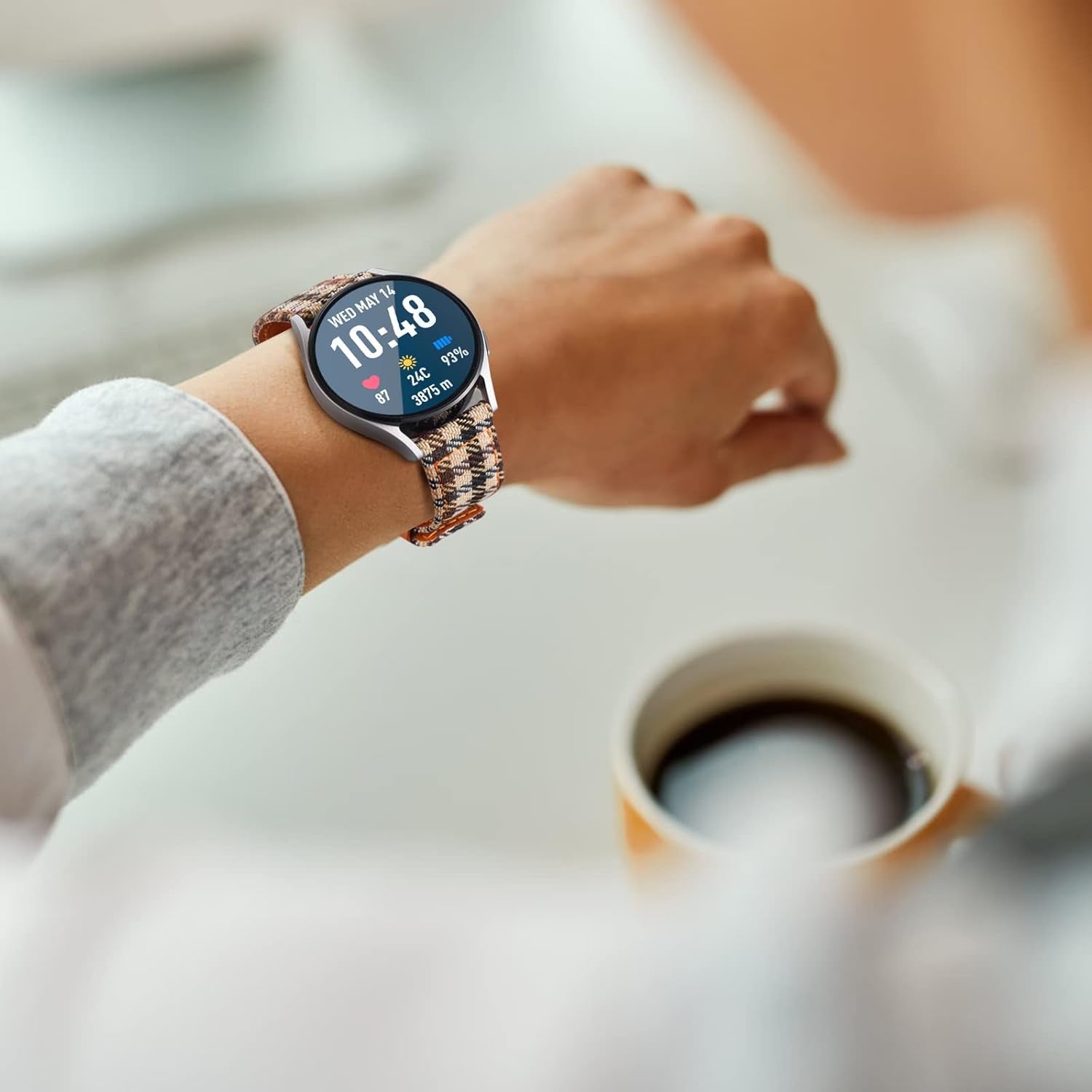 Leather Band for Galaxy Watch 4 44/40Mm, Canvas Plaid plus Leather Lining Band Samsung Galaxy Watch 4 Classic(42/46Mm)/Active 2(40/44Mm)/Galaxy Watch 3 41Mm Band for Women