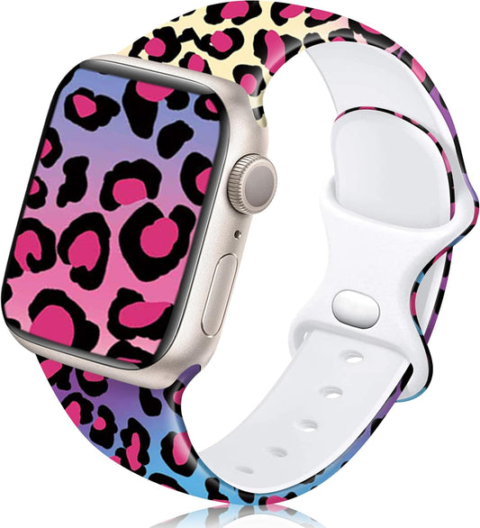 Compatible with Apple Watch Bands for Women Men 44Mm 45Mm 49Mm 42Mm, Leopard Printed Bands Silicone Iwatch Bands for Apple Watch Series 9 SE 8 7 6 5 4 3 2 1 Ultra 2 1 Band (Gradient Leopard)