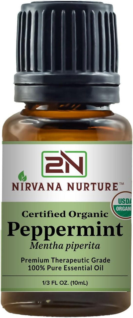 Peppermint Essential Oil USDA Certified Organic 100% Pure Premium Therapeutic Grade, Undiluted - Aromatherapy Diffuser for Calm and Relaxation, Skin Care, Hair Care TLBH