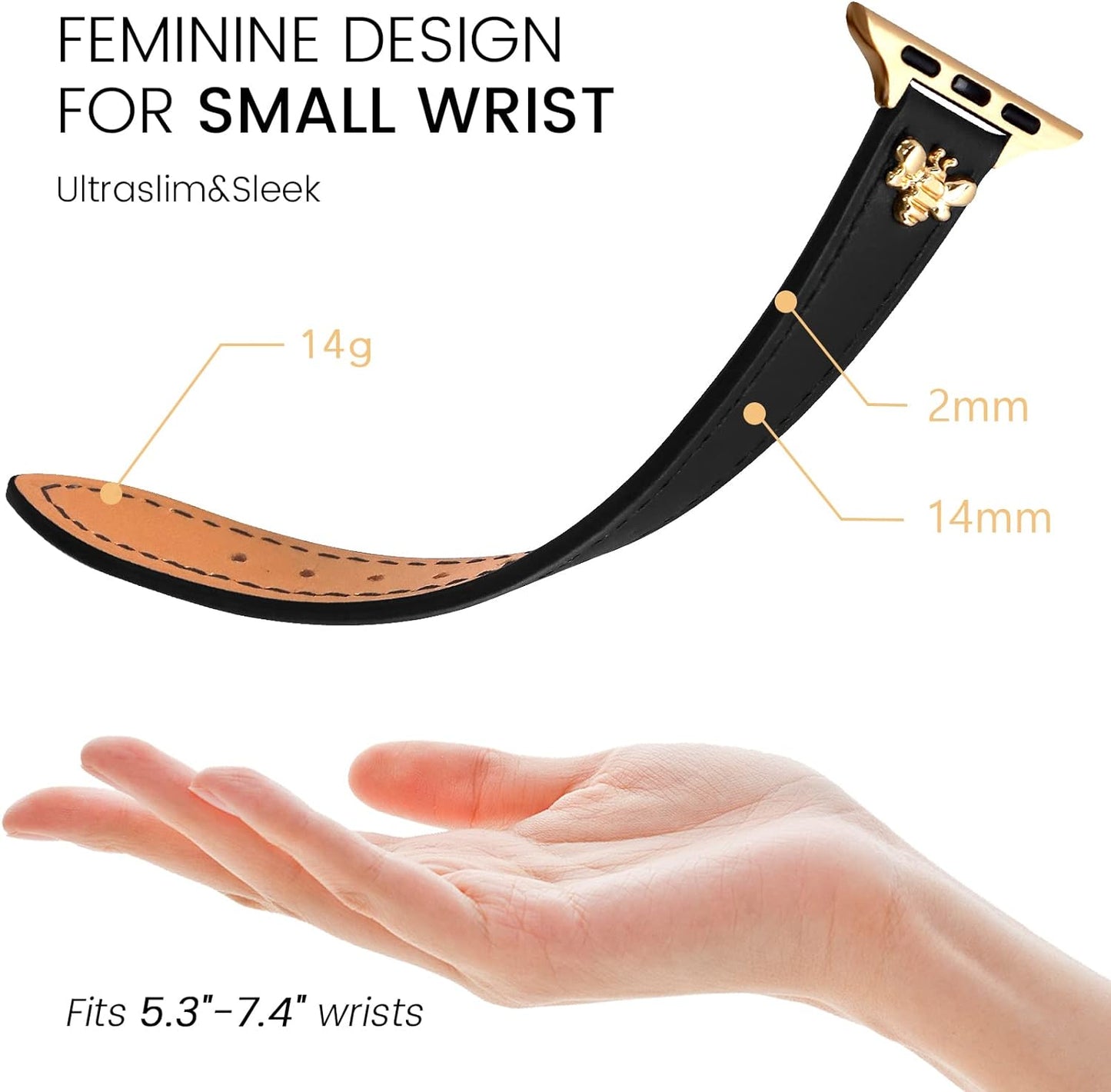 Slim Leather-Bands Compatible with Apple Watch Band 38Mm 40Mm 41Mm Top Genuine Leather Band with Charms