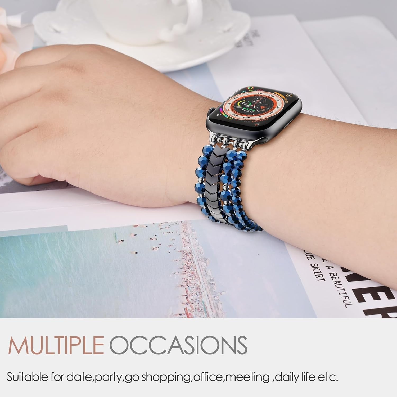 Beaded Bracelet Compatible with Apple Watch Band 38Mm/40Mm/41Mm/42Mm（Series 10） 9/8/7/SE/6/5/4/3/2/1 Women Fashion Handmade Elastic Stretch Strap for Iwatch Bands Replacement