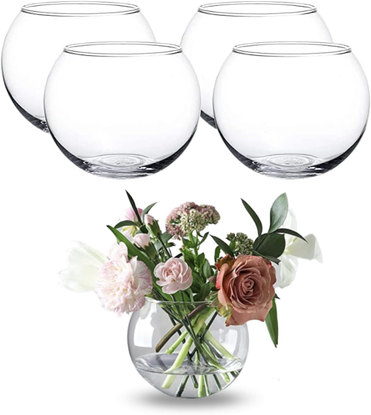 | Clear Glass Bubble Bowl | Glass Fish Bowl | Globe Flower Vase Centerpiece | round Vase | Decorative Glass Bowl for Wedding Event Home Decor, 4 Piece