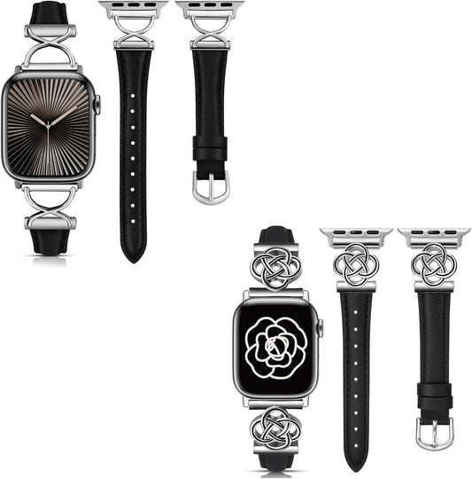 2 Packs Leather Band Compatible with Apple Watch Band Women 38/40/41/42/44/45/46/49Mm, Dressy Fancy Leather Strap for Iwatch Bands Series 10 9 8 7 6 5 4 3 2 1 SE Ultra