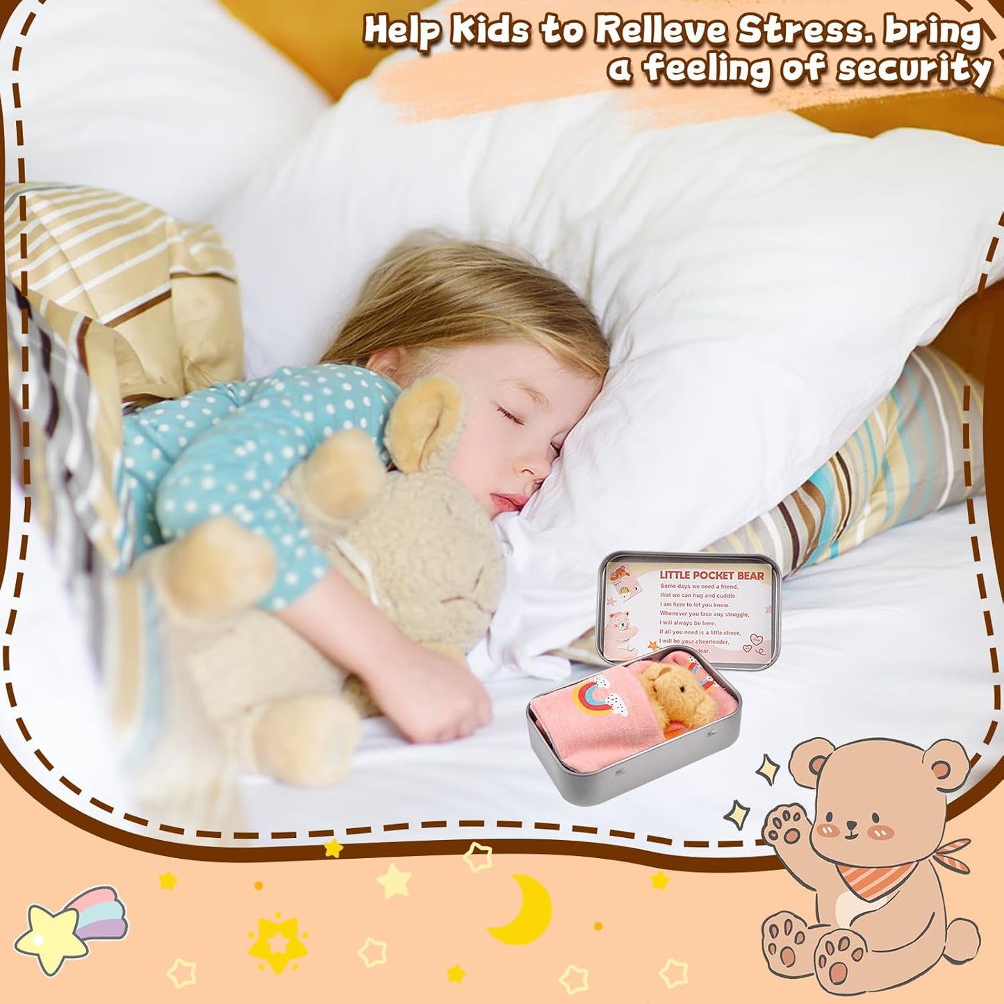 Pocket Bear in Tin Box, Pocket Hug Plush Toys, Stuffed Animad Bear Doll, Little Brown Bear, Good Luck Gifts, First Day at School Gift, Inspirational Positive Ornaments Gift for Kids Friend UK