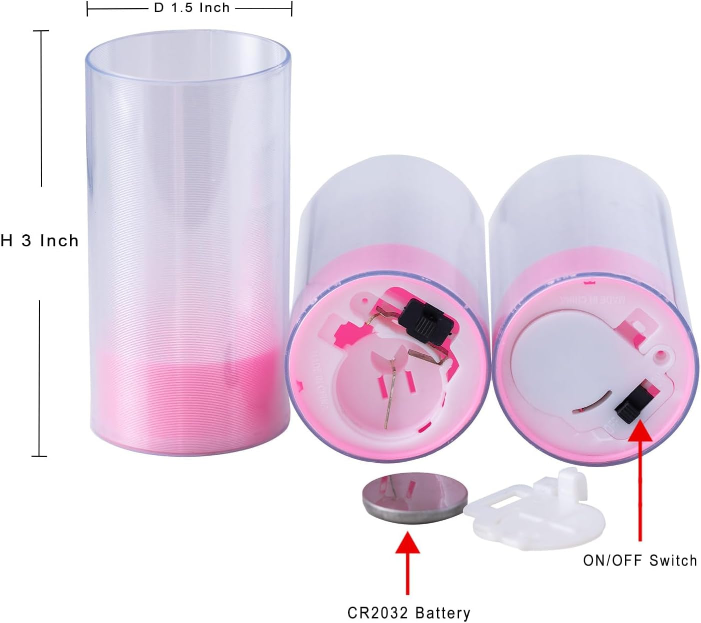 Flameless Candles, Battery Operated LED Pillar Candles, D1.5 X H3 Inch, Steady Pink Long Flame-Effect Light, Romantic Electronic Fake Votive Candles for Party, Halloween, Set of 12 (Pink)