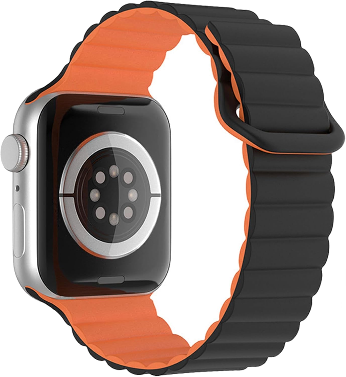 Silicone Magnetic Clasp Sports Band Compatible with Watch Band 38Mm 40Mm 41Mm for Women Men Replacement Strap for Watch SE Series 8 7 6 5 4 3 - Black & Orange