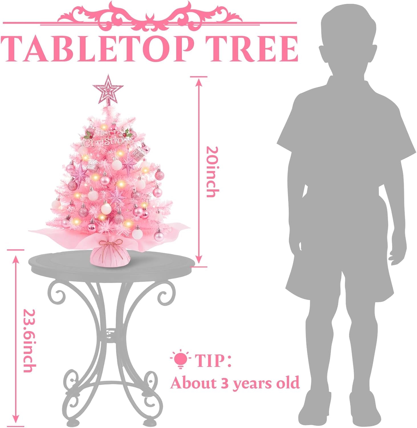 Mini Christmas Tree Christmas Pink Tree Artificial Christmas Tree Small Christmas Tree Holiday Tabletop Christmas Tree Holiday Decoration for Home, Office, Party