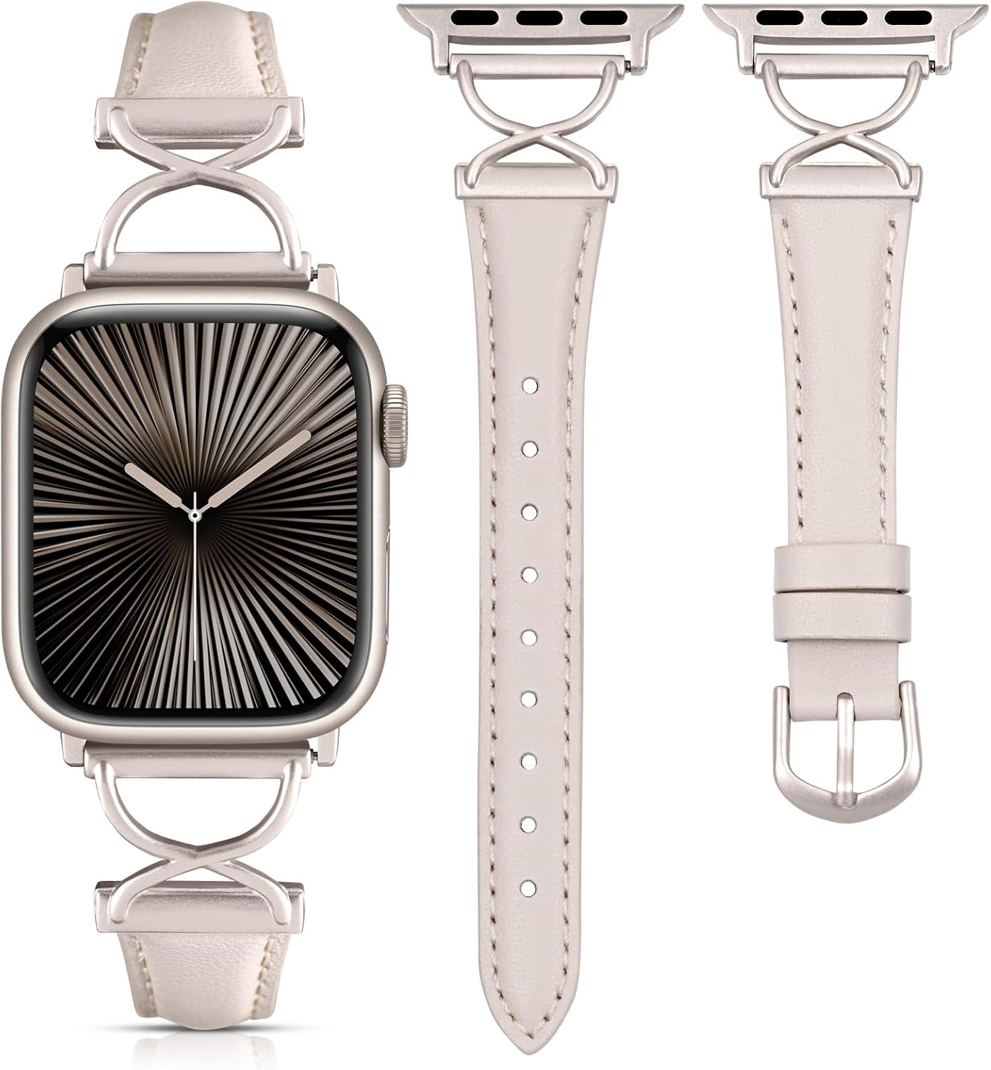 2 Packs Leather Band Compatible with Apple Watch Band Women 38/40/41/42/44/45/46/49Mm, Dressy Fancy Leather Strap for Iwatch Bands Series 10 9 8 7 6 5 4 3 2 1 SE Ultra
