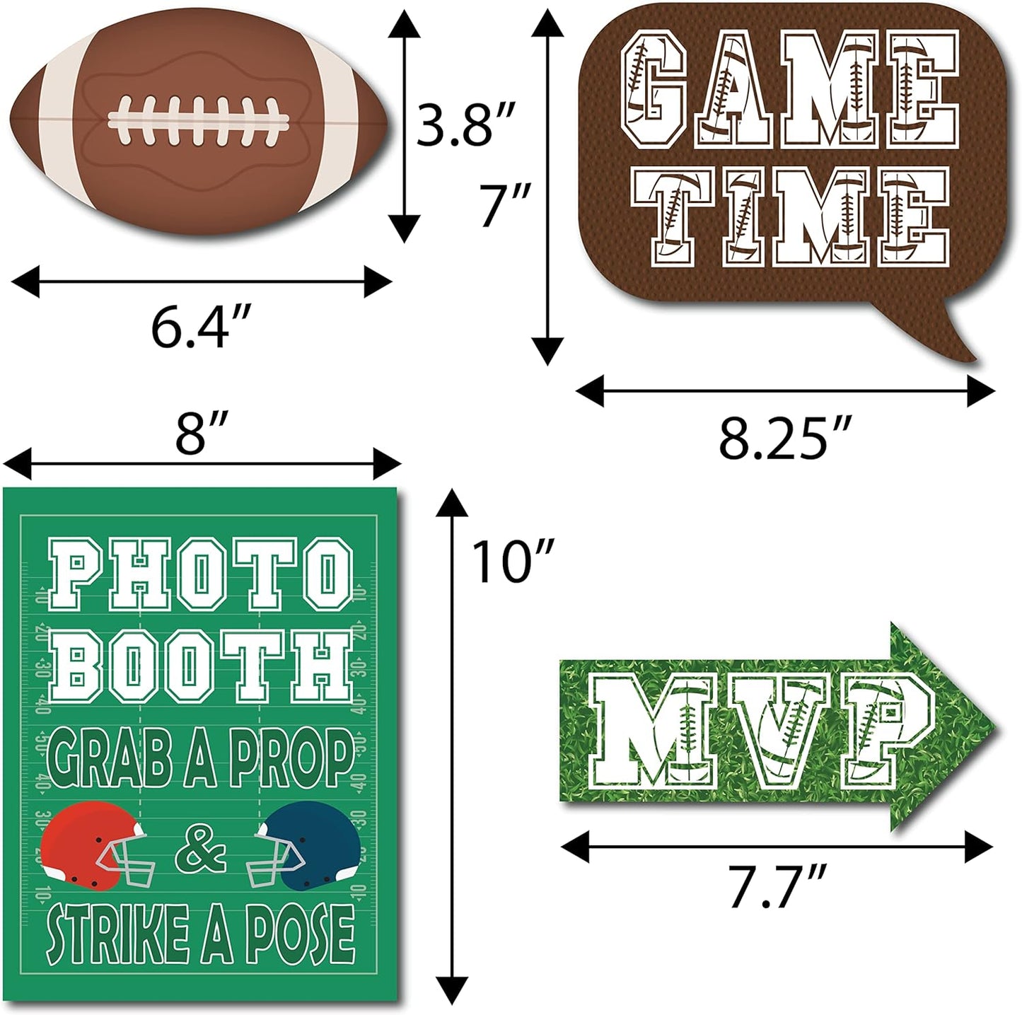Football Photo Booth Props - 41-Pc Photobooth Kit with 8 X 10-Inch Sign, 60 Adhesive Pads, 45 Sticks - Superbowl Photo Props - Football Photo Props - Tailgate Photo Props