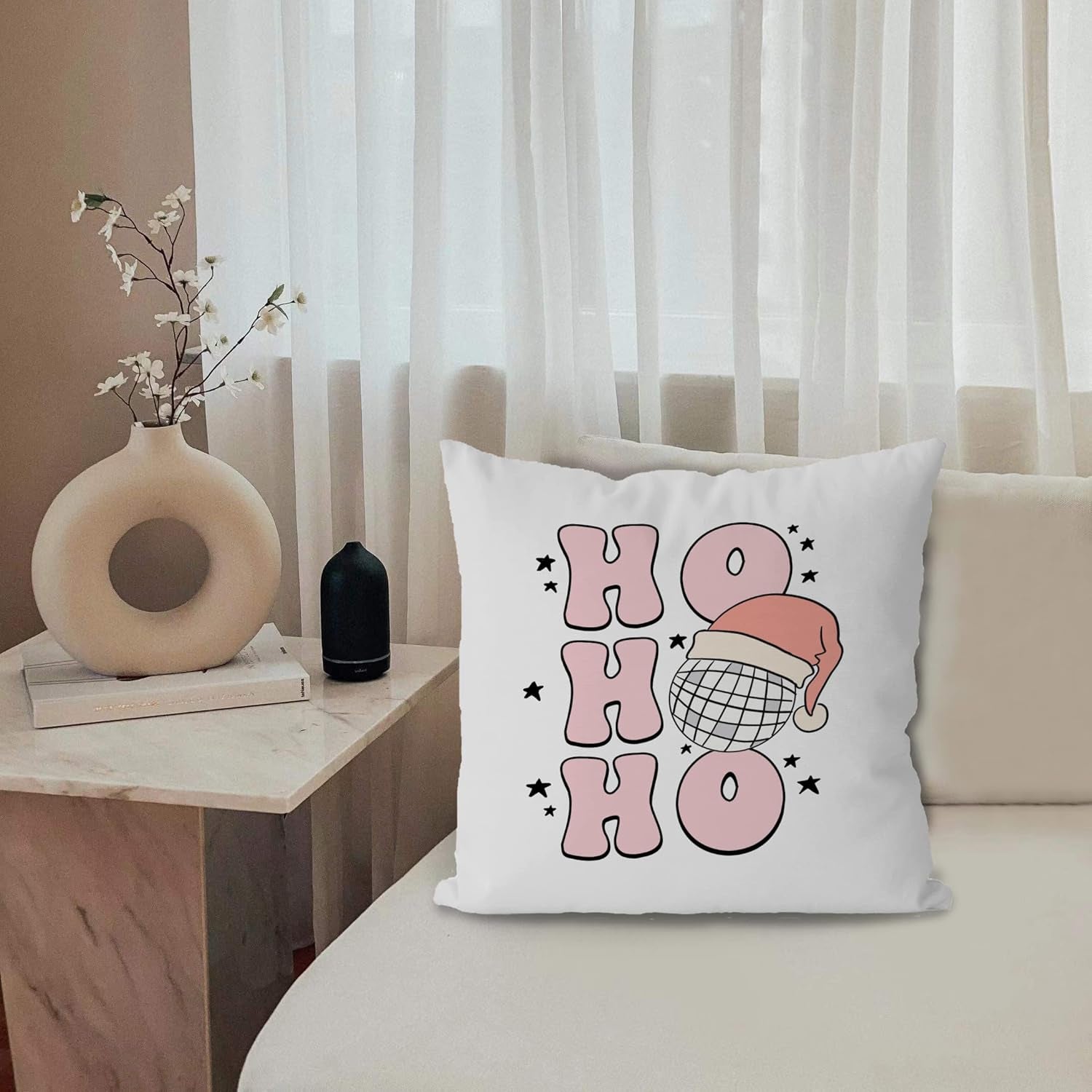 Preppy Christmas Decor Preppy Retro Pink Christmas Decor Pink Christmas Decorative Throw Pillow Cover 18X18,Pink Preppy Ho Ho Ho Christmas Decorations for Bedroom Teen Pink Christmas Room Decor