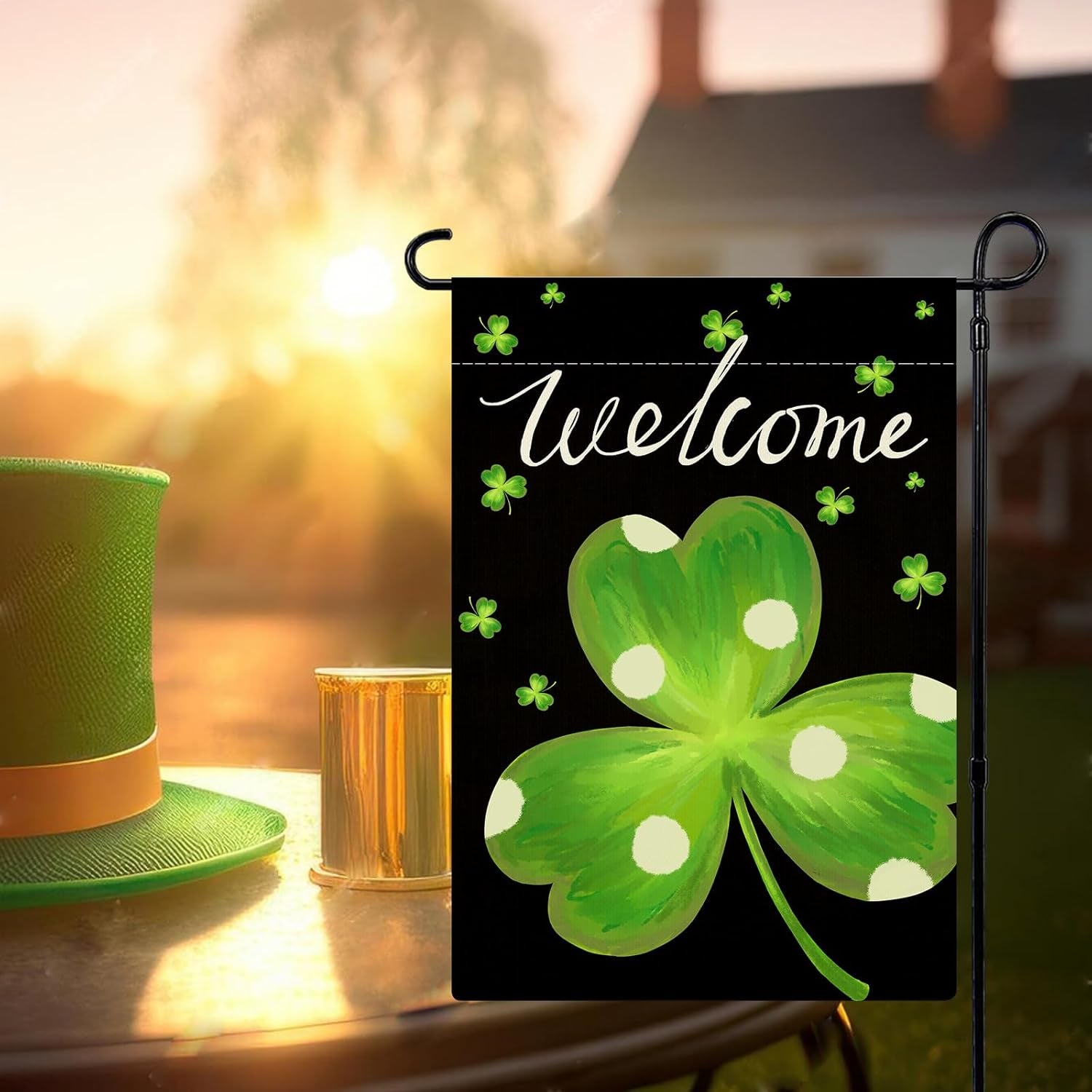 St Patricks Day Garden Flag 12X18 Inch Double Sided Green Shamrock Clover Yard Flag St Patricks Day Seasonal Holiday Outdoor Decoration
