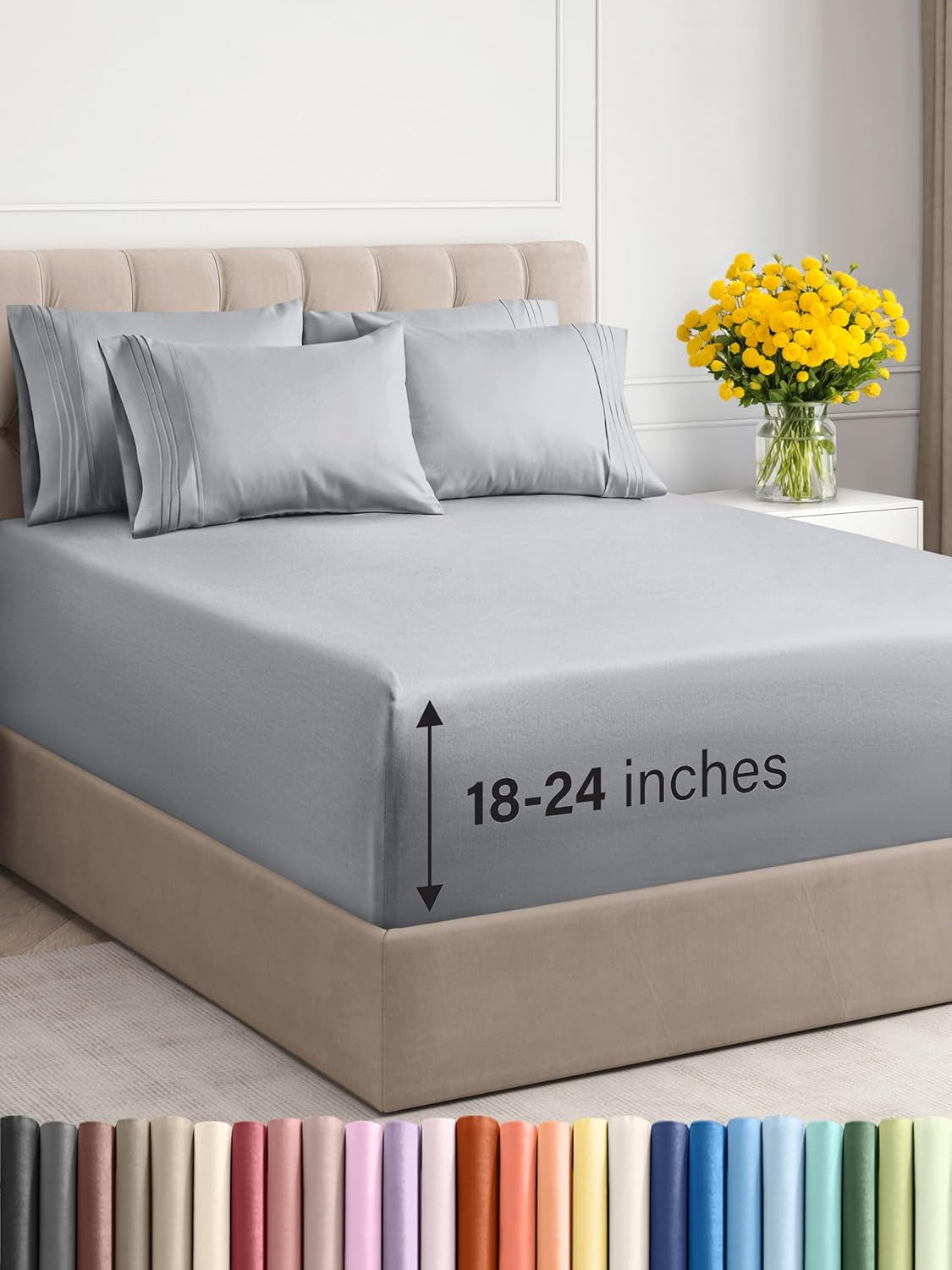 Extra Deep King Sheet Set - 6 Piece Breathable & Cooling Sheets - Hotel Luxury Bedding Set 18-24 Inch Extra Deep Pockets - Easy & Secure Fit - Super Soft, Wrinkle Free & Comfy - Navy Blue, King Size