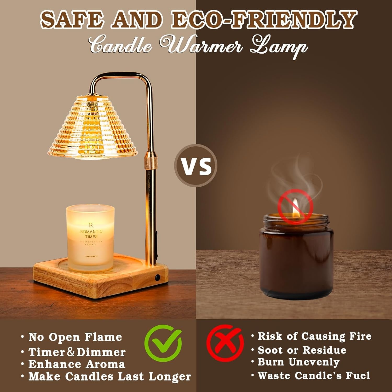 Dimmable Candle Warmer Lamp with Timer, Glass Candle Lamp Warmer for Jar Candle, Xmas Gifts for Mom Unique, 2024 Womens Gifts for Christmas, Home Decor for Bedroom Living Room Decor Aesthetic, Amber