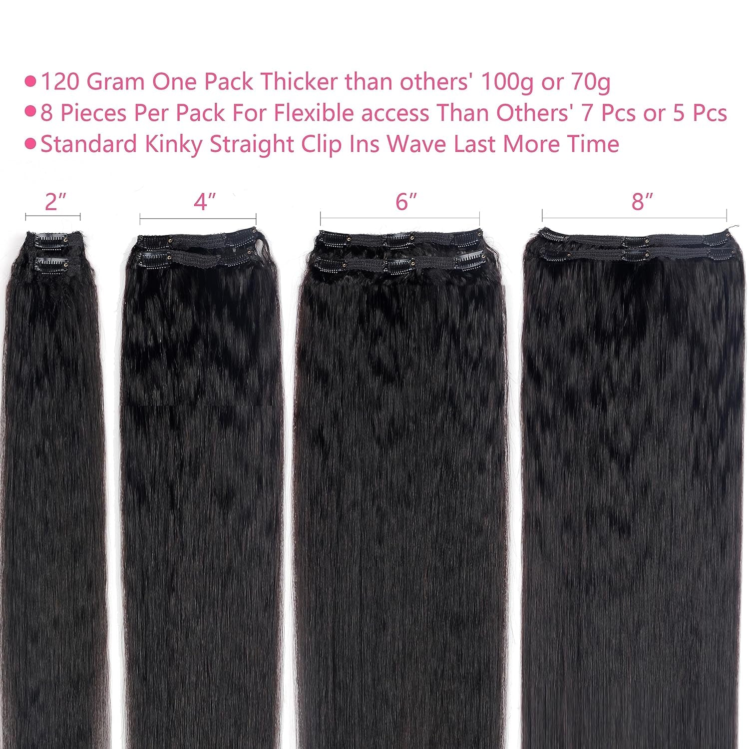 Clip in Hair Extensions Real Human Hair Clip Ins 100% Unprocessed Brazilian Virgin Hair Clip Ins Kinky Straight Hair Clip Ins for Women 8Pcs with 18 Clips 120G per Set (20Inch)