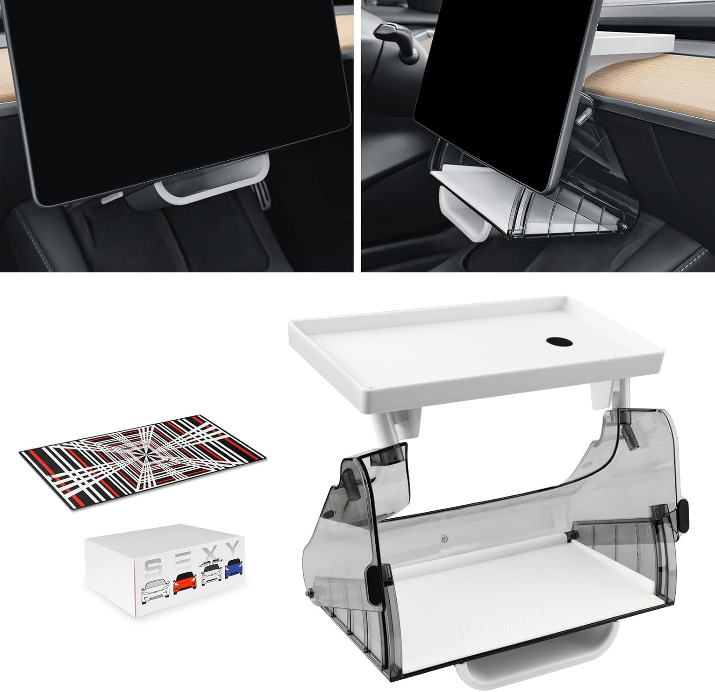 Hideable Tesla under Screen Storage Model Y/3, Magnetic Center Console Organizer behind Screen Tray Compatible with Tesla Model Y/3 Accessories 2024-2017 (Not Fit 2024 Model 3 Highland) -White