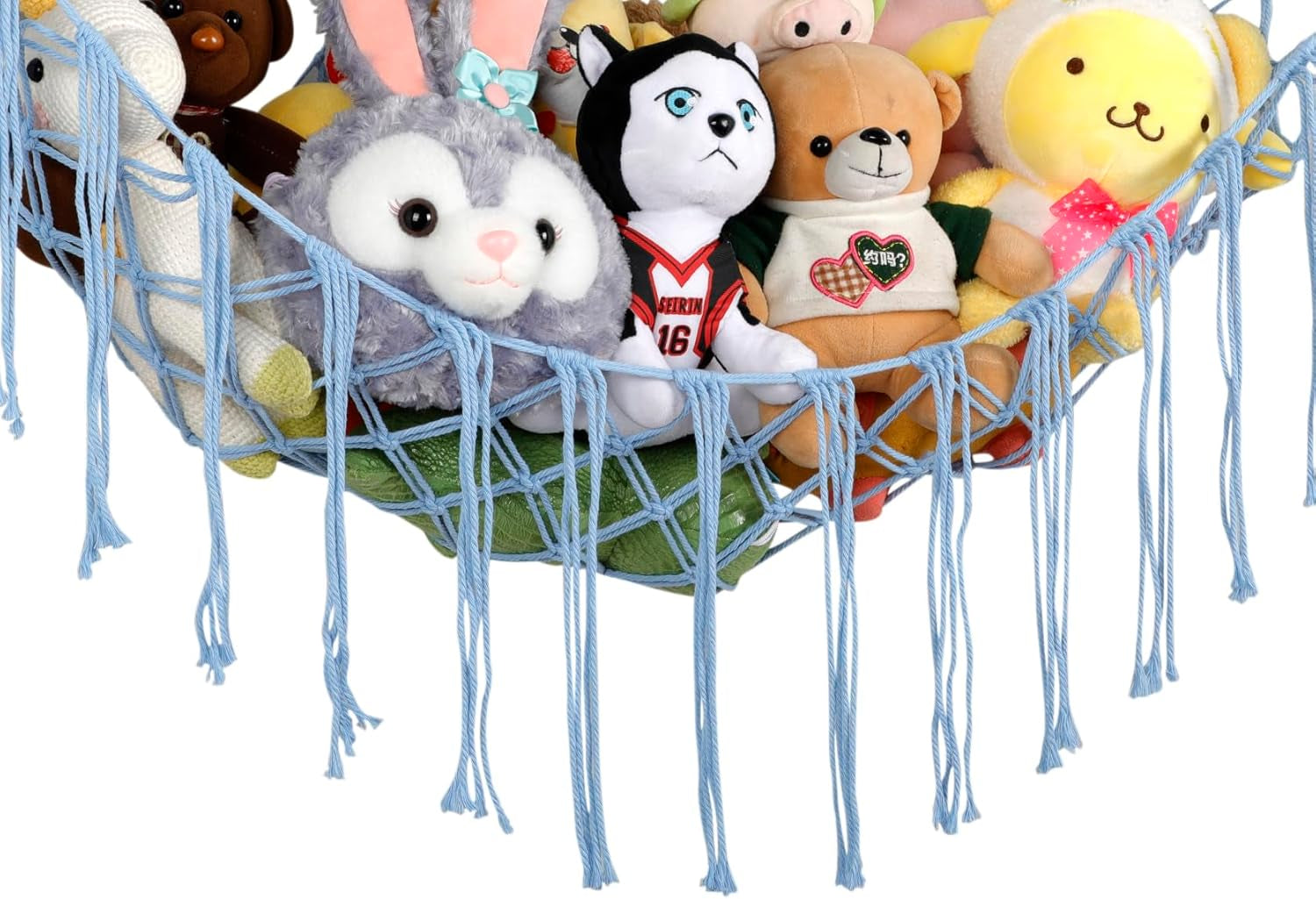Boho Stuffed Animals Net or Hammock Large,55 Inch Toy Hammock Macrame Stuff Animal Storage Corner Hanging Net Holder,Mesh Hammock Plush Toy Organizer with Hooks for Bedroom,Nursery (Deep Blue)