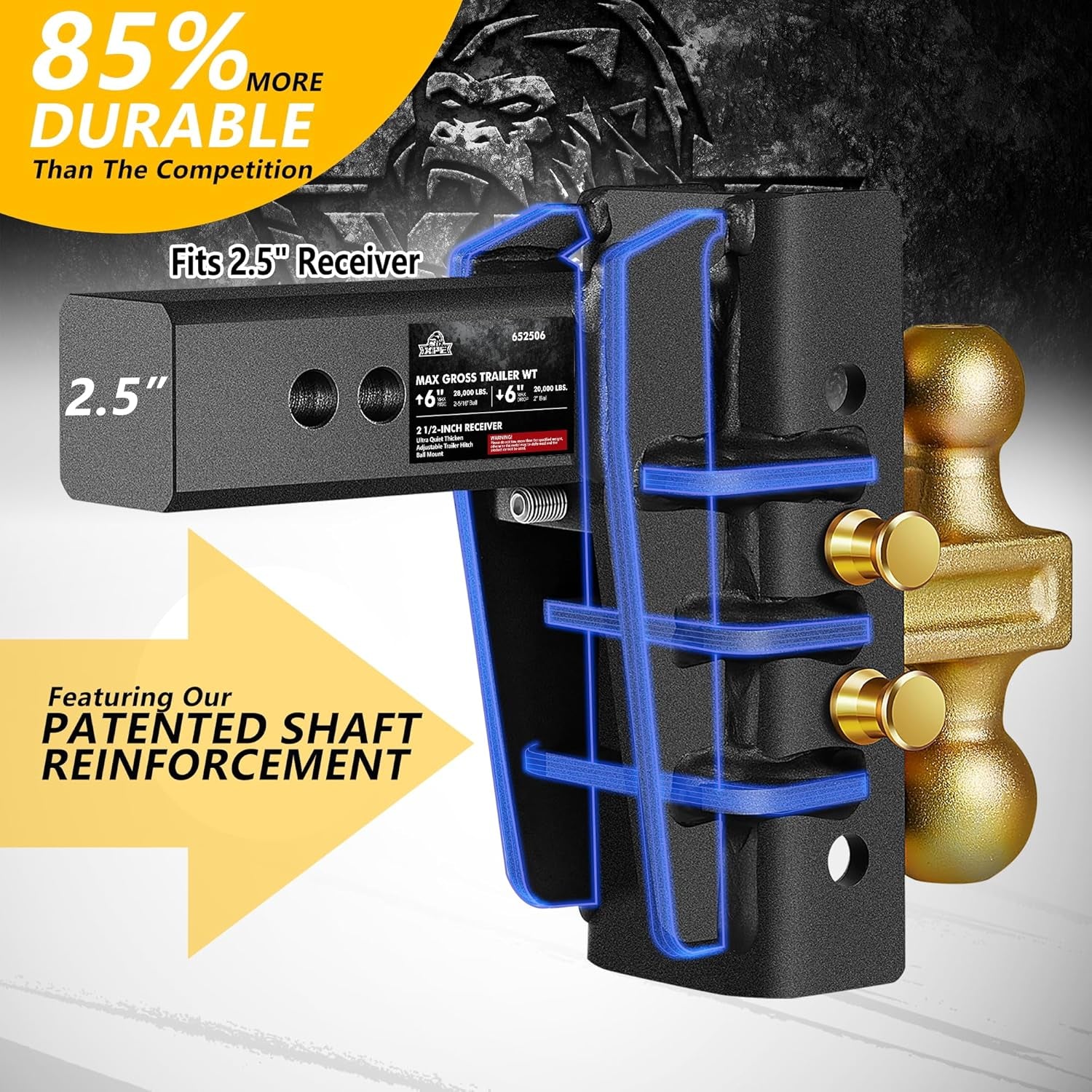 Adjustable Trailer Hitch Fits 2.5-Inch Receiver,6-Inch Drop/Rise,2"&2-5/16" Ball Hitches with 28,000 LBS GTW for Heavy Duty Truck,Solid Ball Mount,Blk,652506-1 TRUCK DRIVER