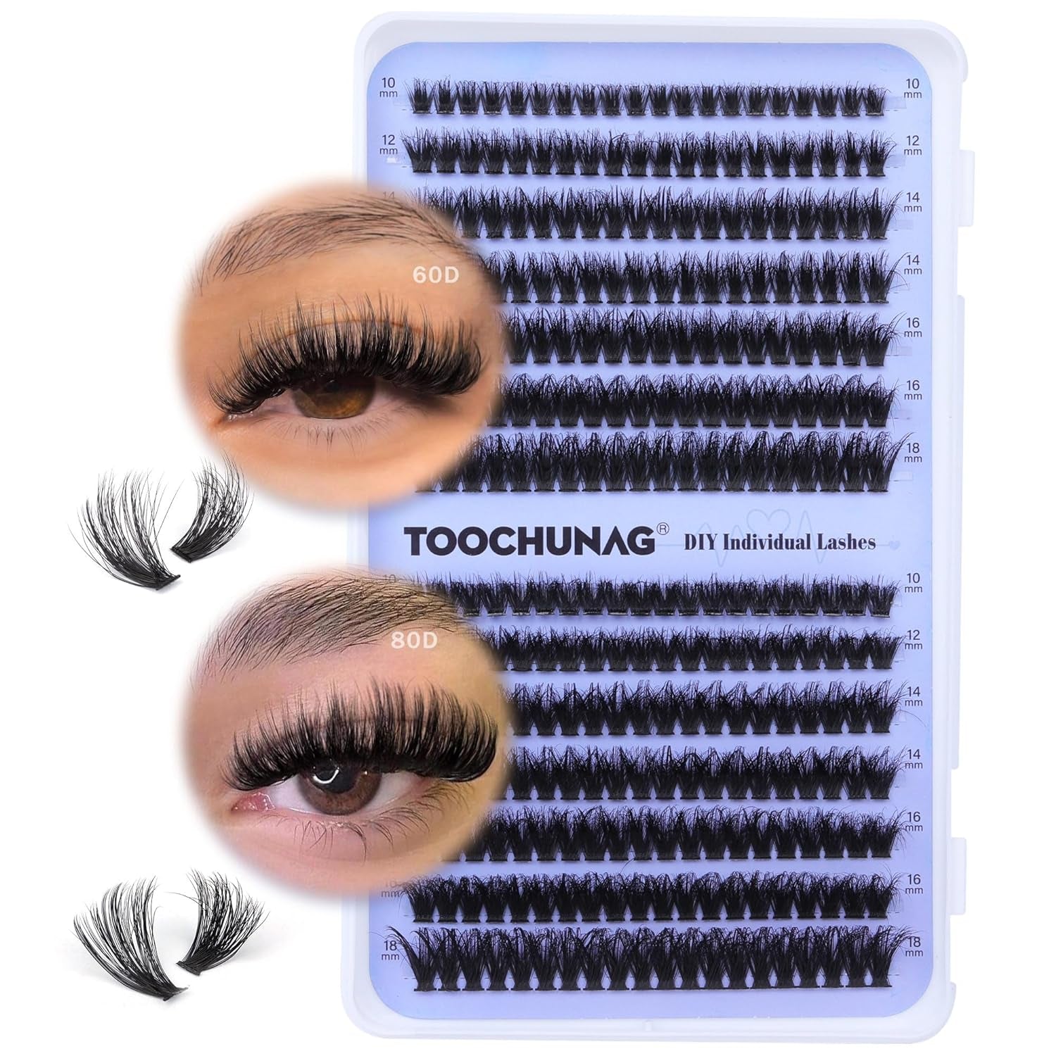 Fluffy Lash Clusters 60D+80D Thick Eyelash Clusters D Curl Wispy Individual Lashes 10-18Mm Cluster Eyelash Extensions 280Pcs False Eyelashes DIY Flat Lash Extension by