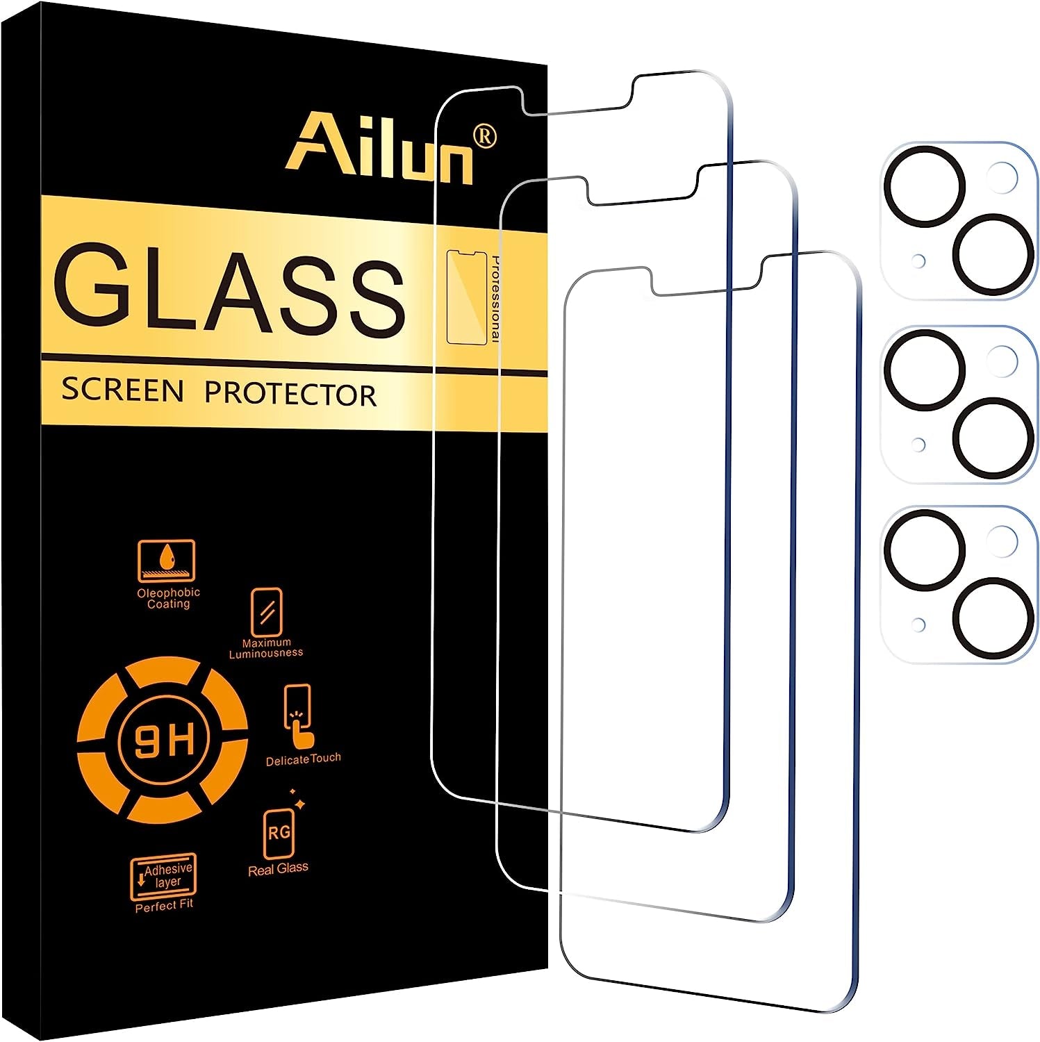 3 Pack Screen Protector for Iphone 16 [6.1 Inch] + 3 Pack Camera Lens Protector with Installation Frame,Case Friendly Tempered Glass Film,[9H Hardness] - HD [6 Pack]