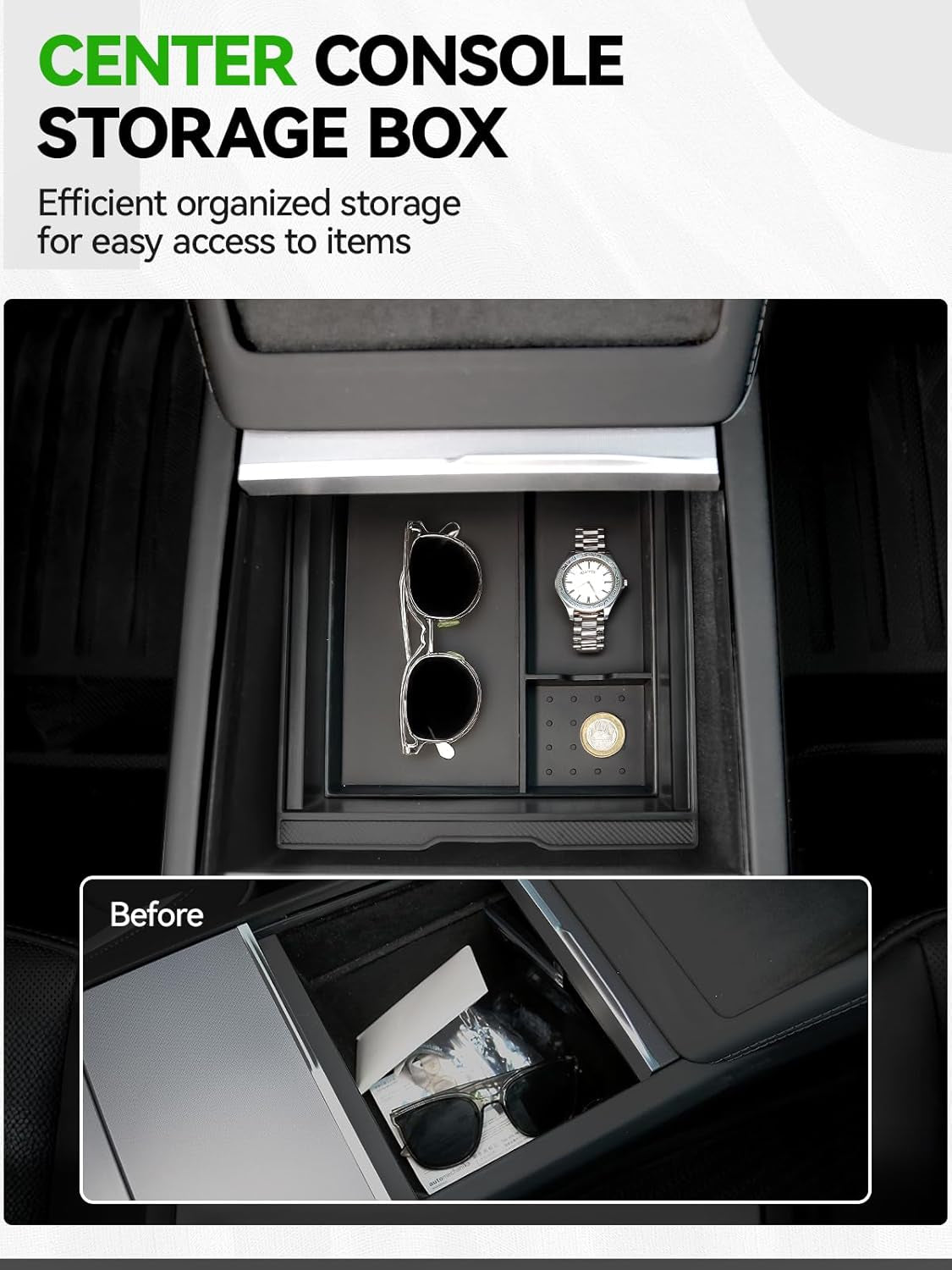 7PCS Center Console Organzier Tray for Tesla Model 3 Highland 2025 2024, Armrest Hidden Storage Box Cup Holder Wireless Charger Pad for Tesla Model 3 Accessories 2024 2025