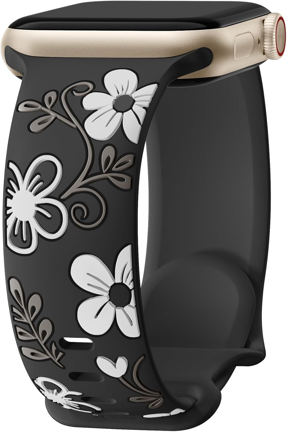 Floral Band Compatible with Apple Watch Bands for Women 40Mm 41Mm 38Mm 42Mm 44Mm 45Mm 46Mm 49Mm, Engraved Cute Flower Silicone Inlay Dressy Strap for Iwatch Series 10 9 8 7 6 5 4 3 2 SE Ultra
